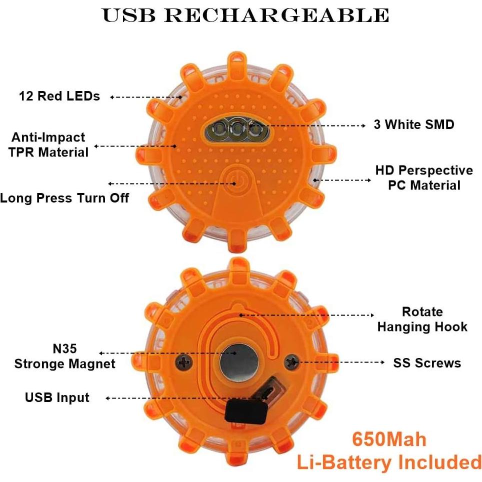 Flares LED Recargables Ecoangel - Kit de 3 Luces de Emergencia