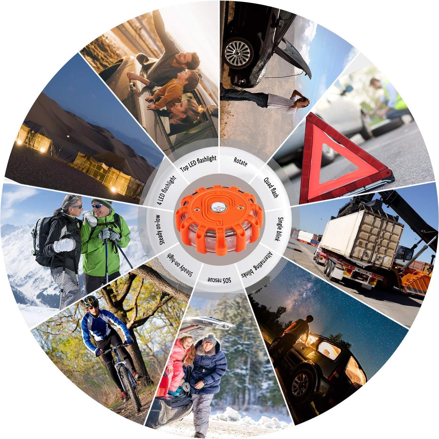 Flares LED de Seguridad AK 4 Pack con Base Magnética IP67