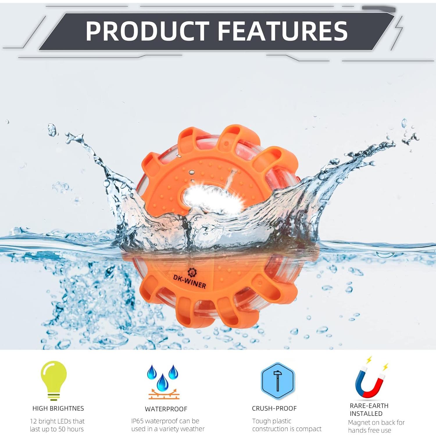 Flares LED de Emergencia DK-WINER 3pack Impermeables 9 Modos