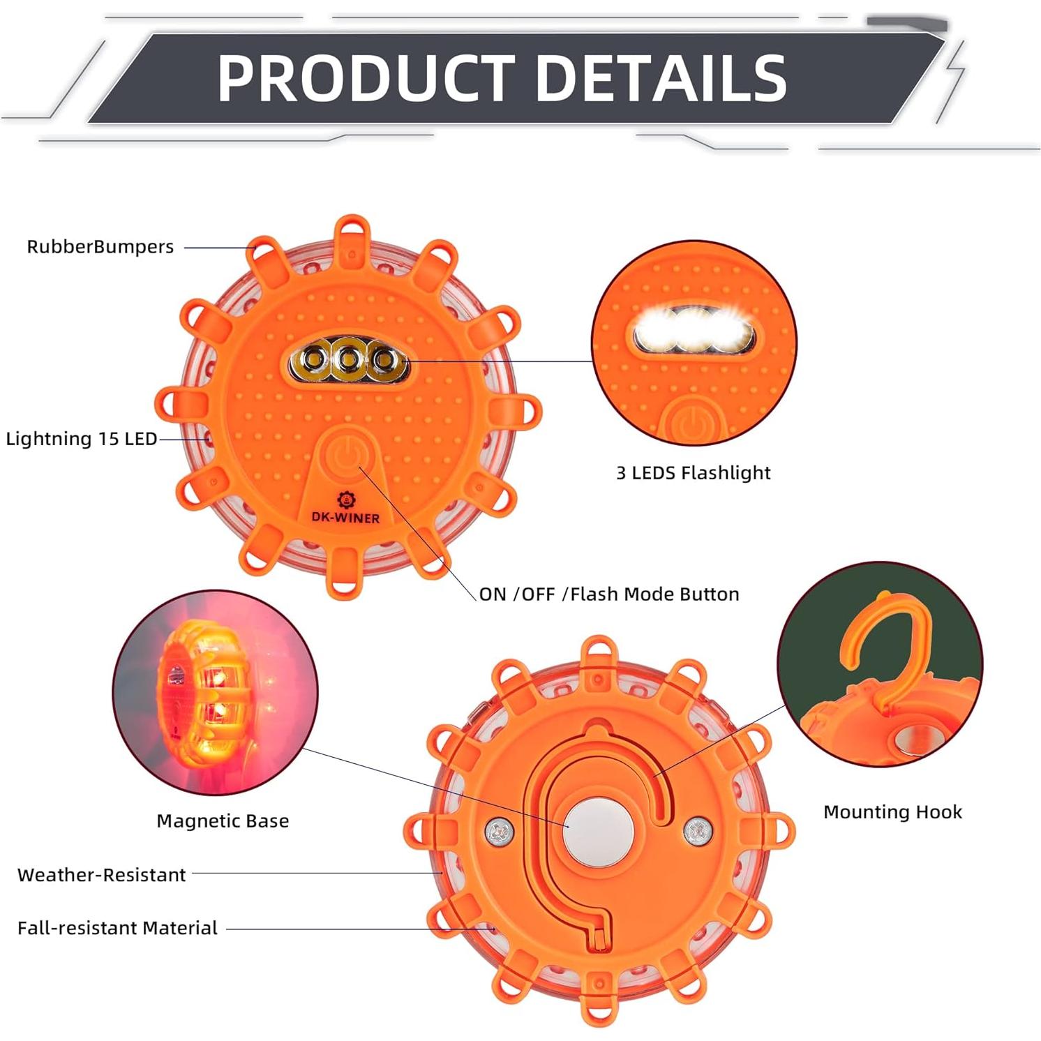 Flares LED de Emergencia DK-WINER 3pack Impermeables 9 Modos