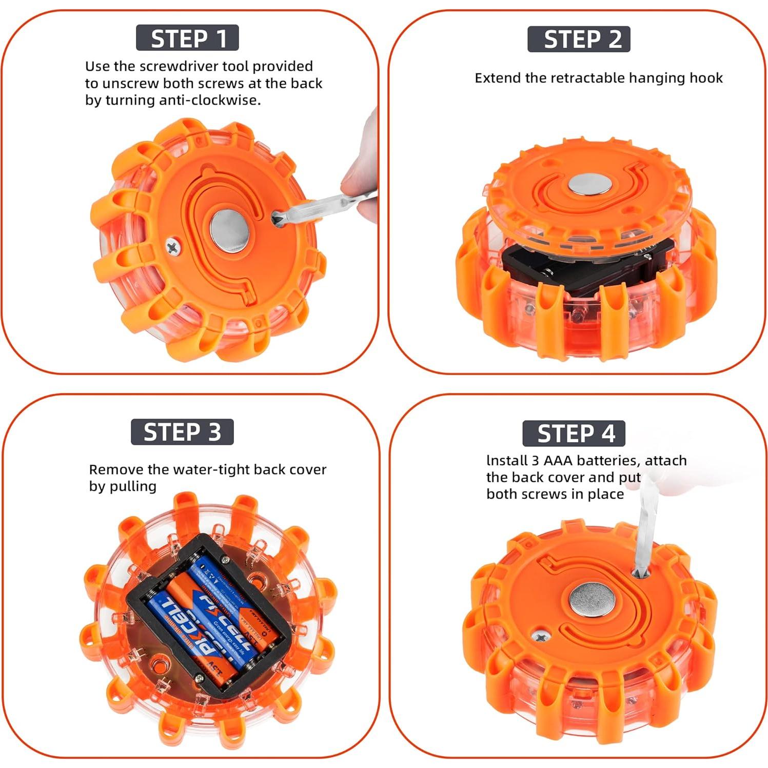 Flares LED de Emergencia DK-WINER 3pack Impermeables 9 Modos