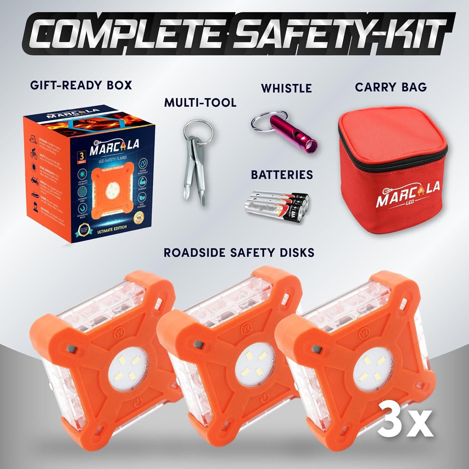 Luces de Emergencia LED Marcala | Paquete de 3 Flares Cuadrados