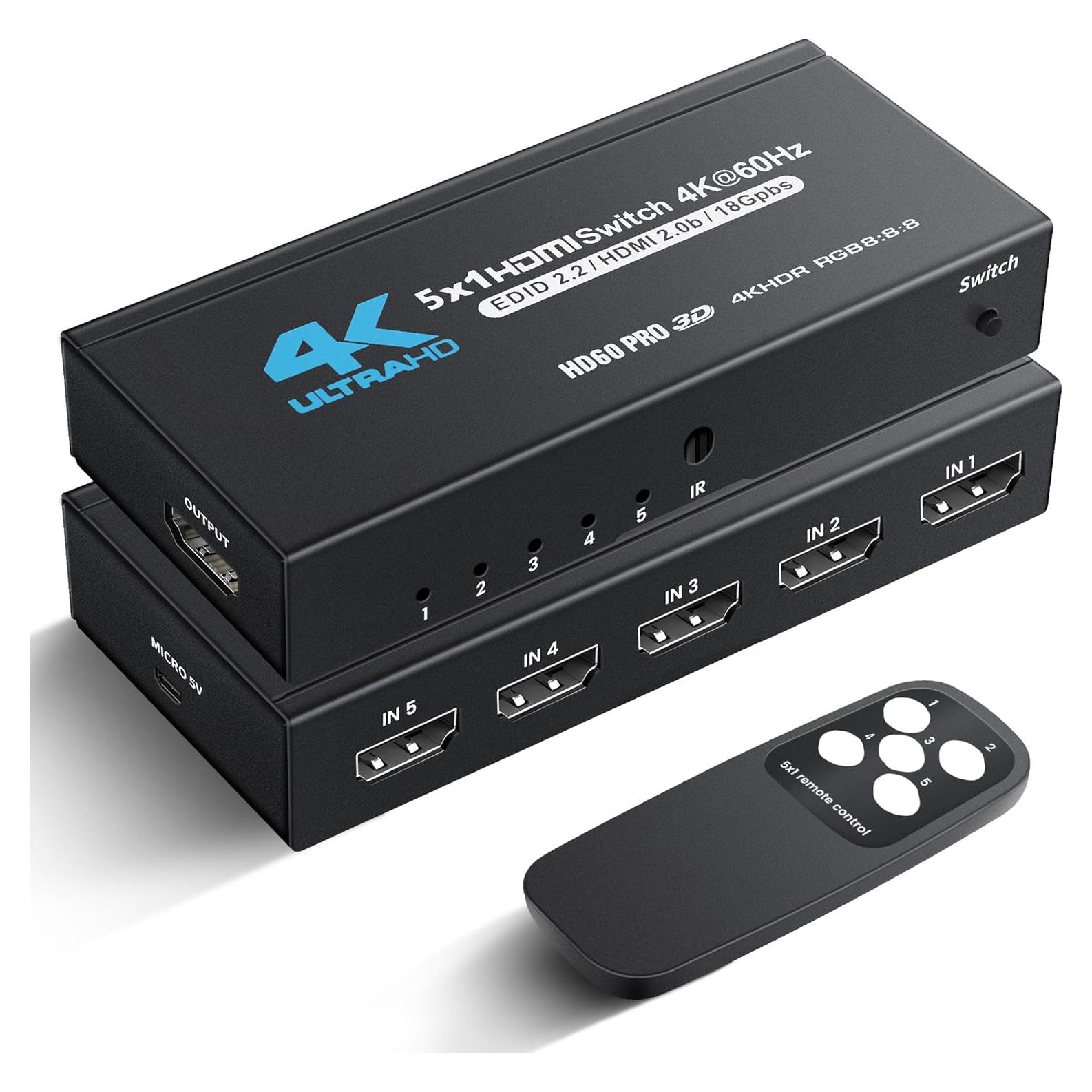 Interruptor HDMI 5x1 NEWCARE 4K@60Hz con Control Remoto