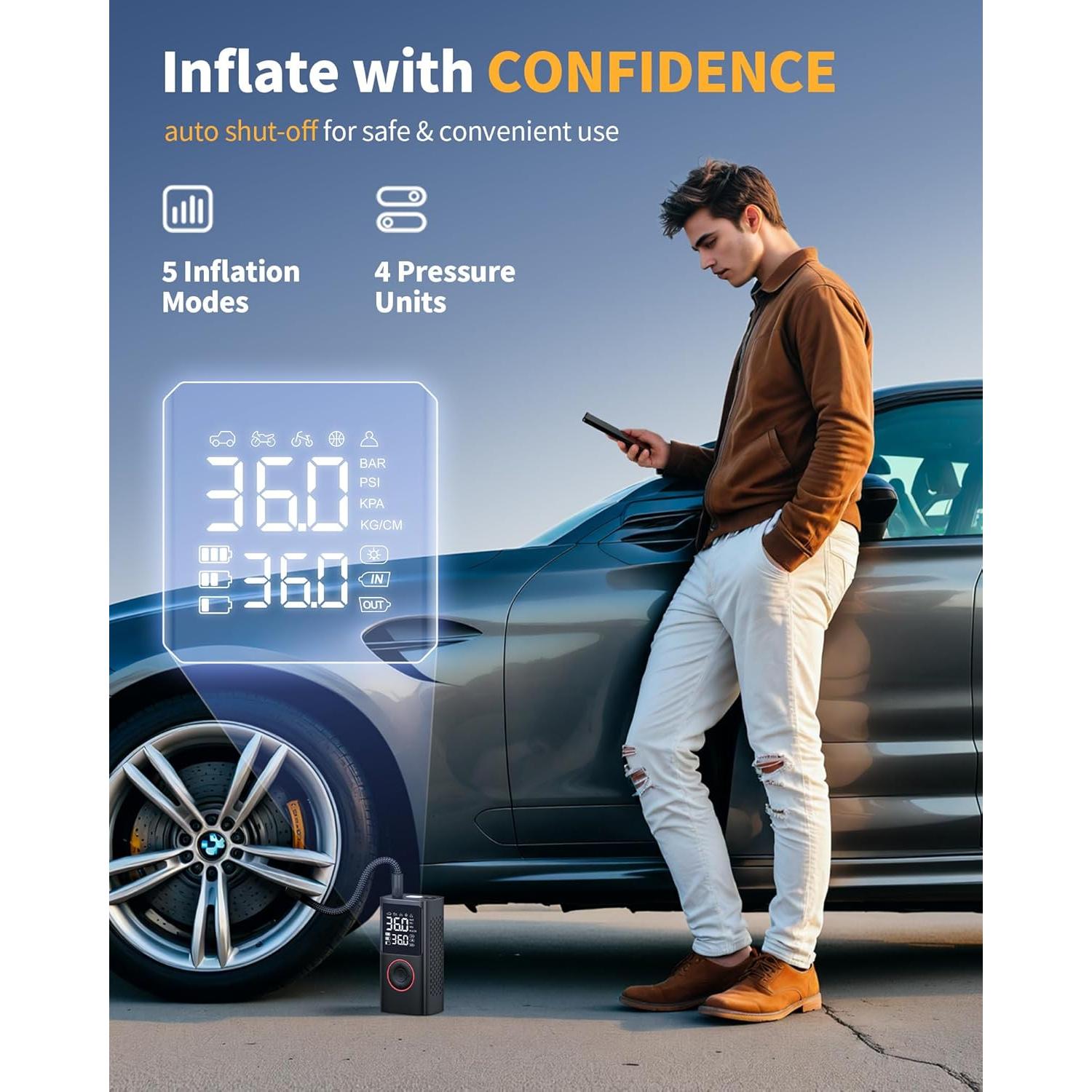 Compresor de Aire Portátil Powools ATJ-006 150 PSI con Luz LED