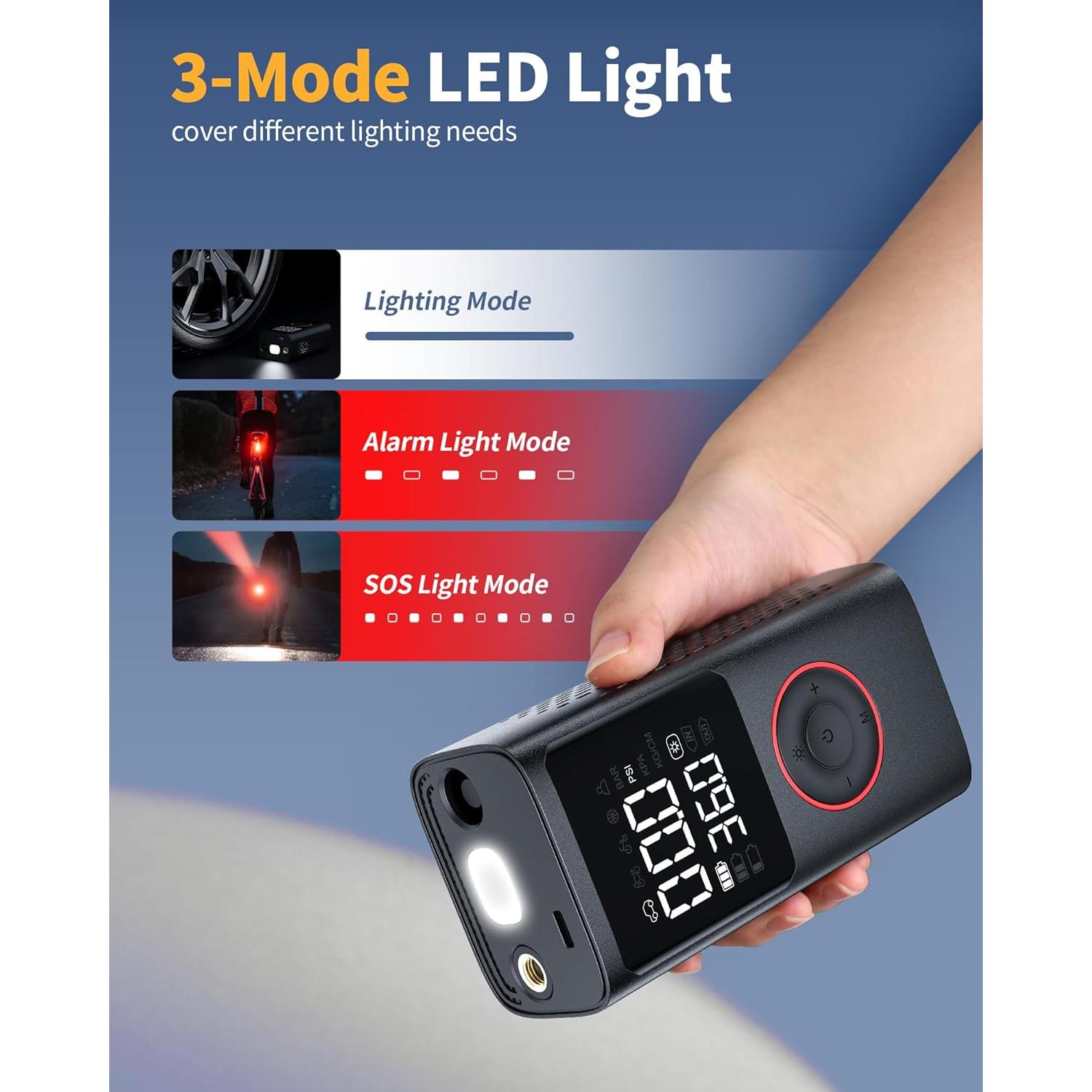 Compresor de Aire Portátil Powools ATJ-006 150 PSI con Luz LED