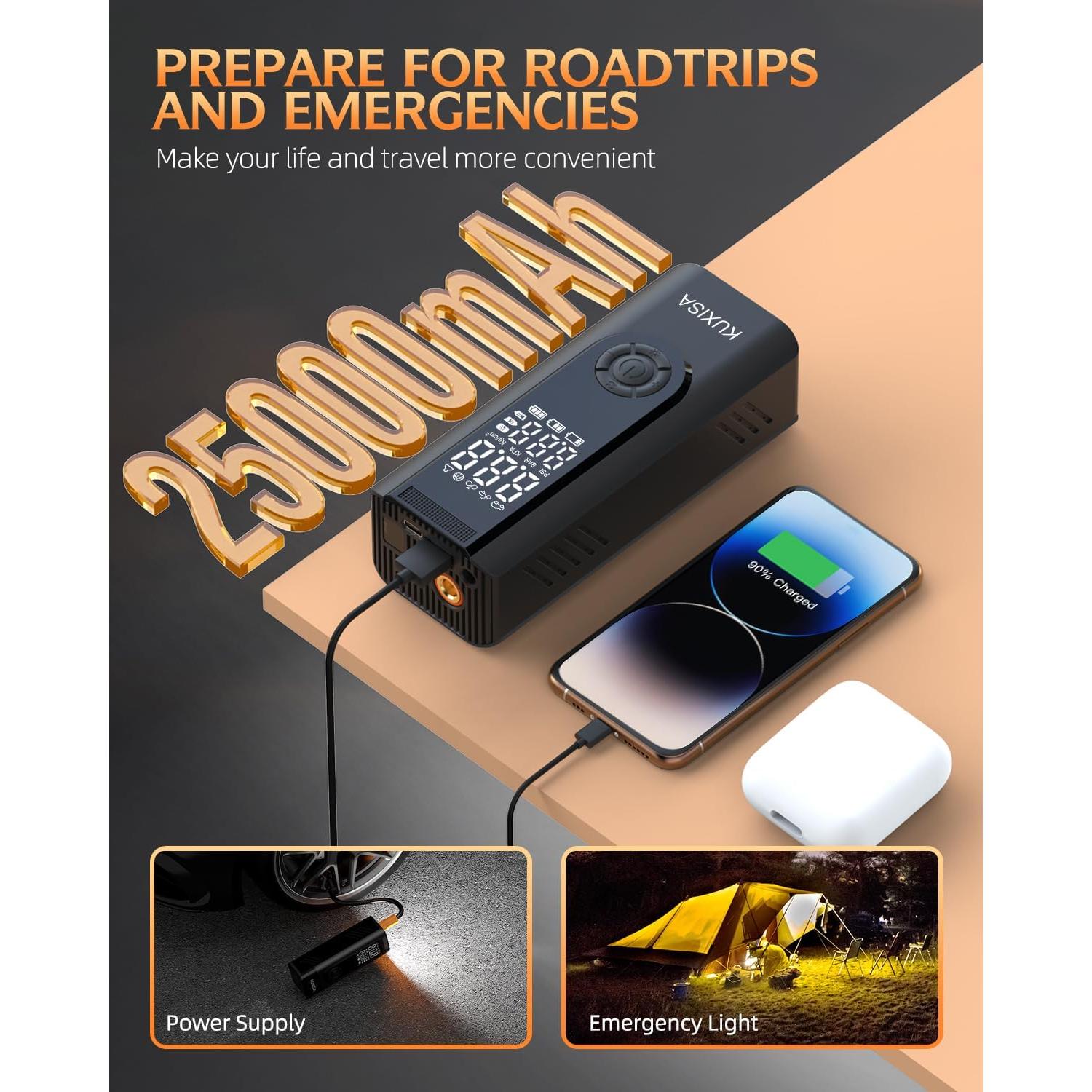 Compresor de Aire Portátil KUXISA CZK-5628 180PSI 25000mAh