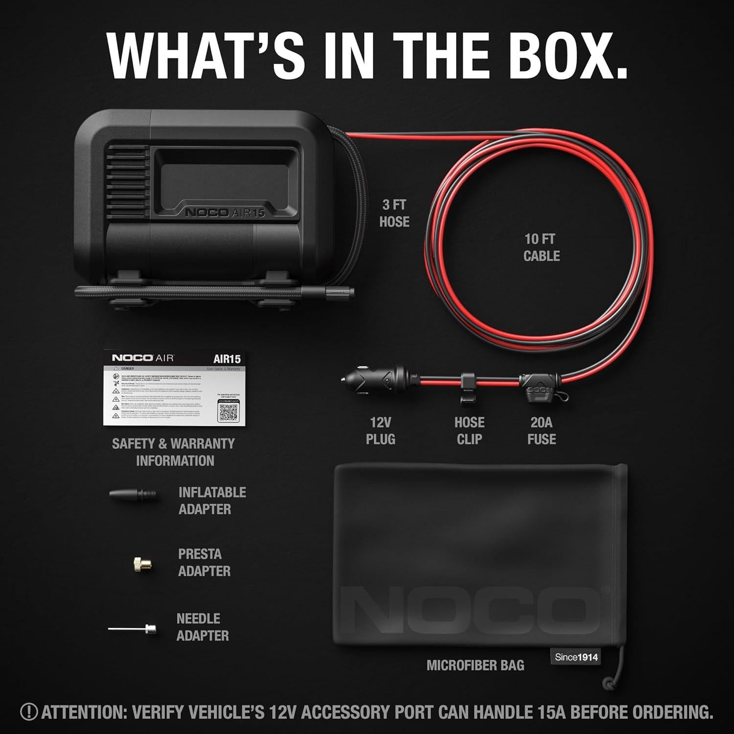 Compresor de Aire Portátil NOCO AIR15 15A 80 PSI Inflado Rápido