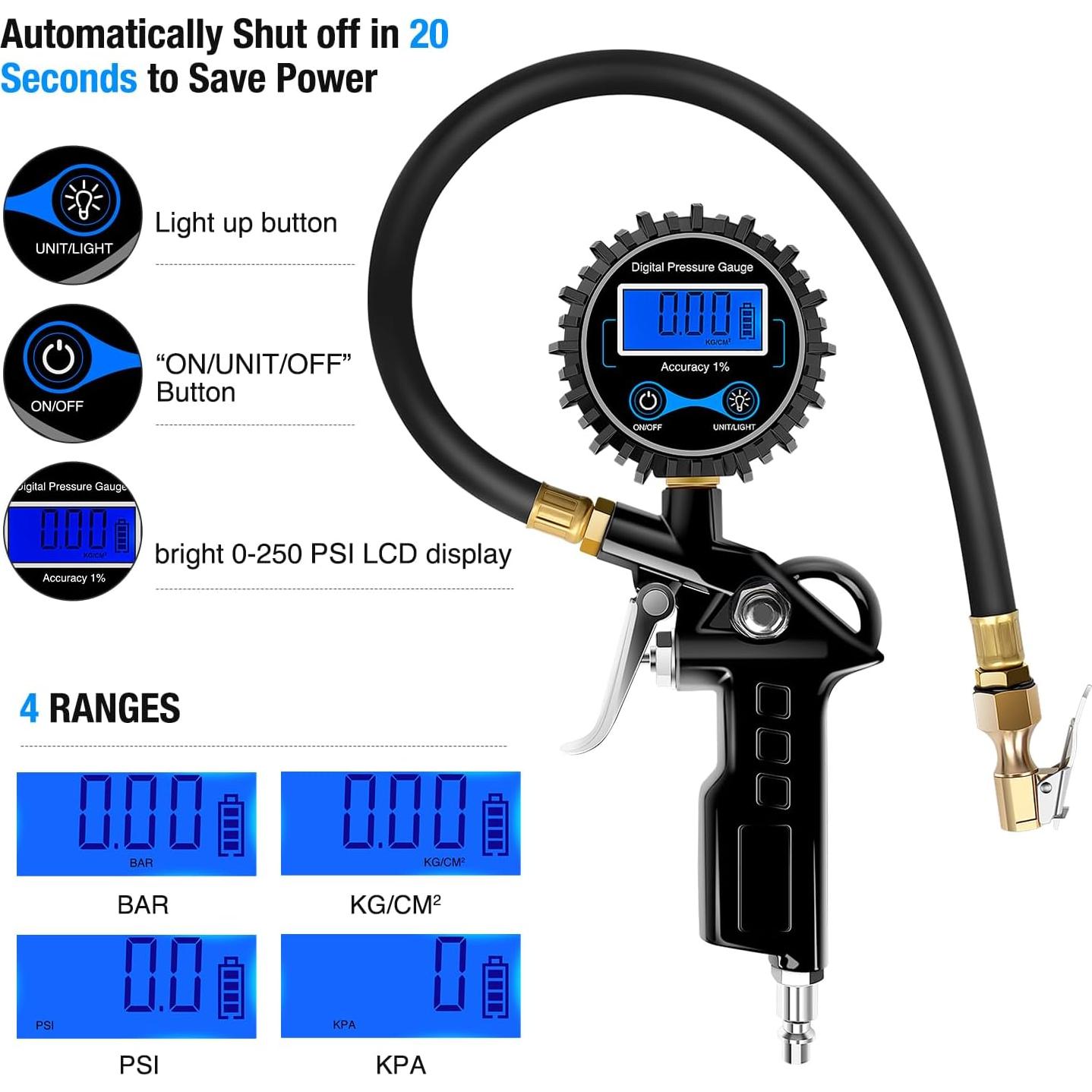 Medidor de Presión Digital Nilight 50026R 250 PSI con Accesorios