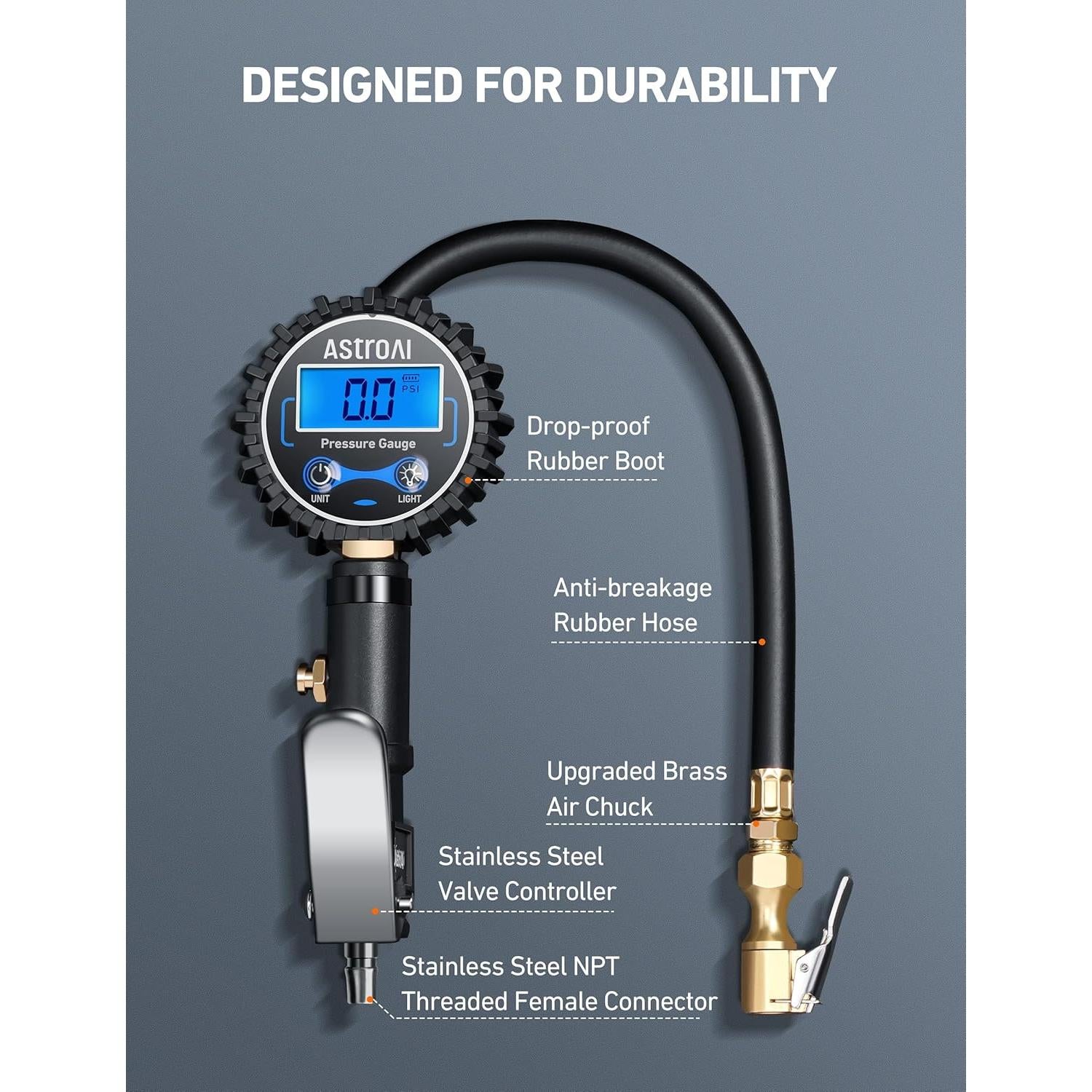 Medidor Digital de Presión de Neumáticos AstroAI 250 PSI