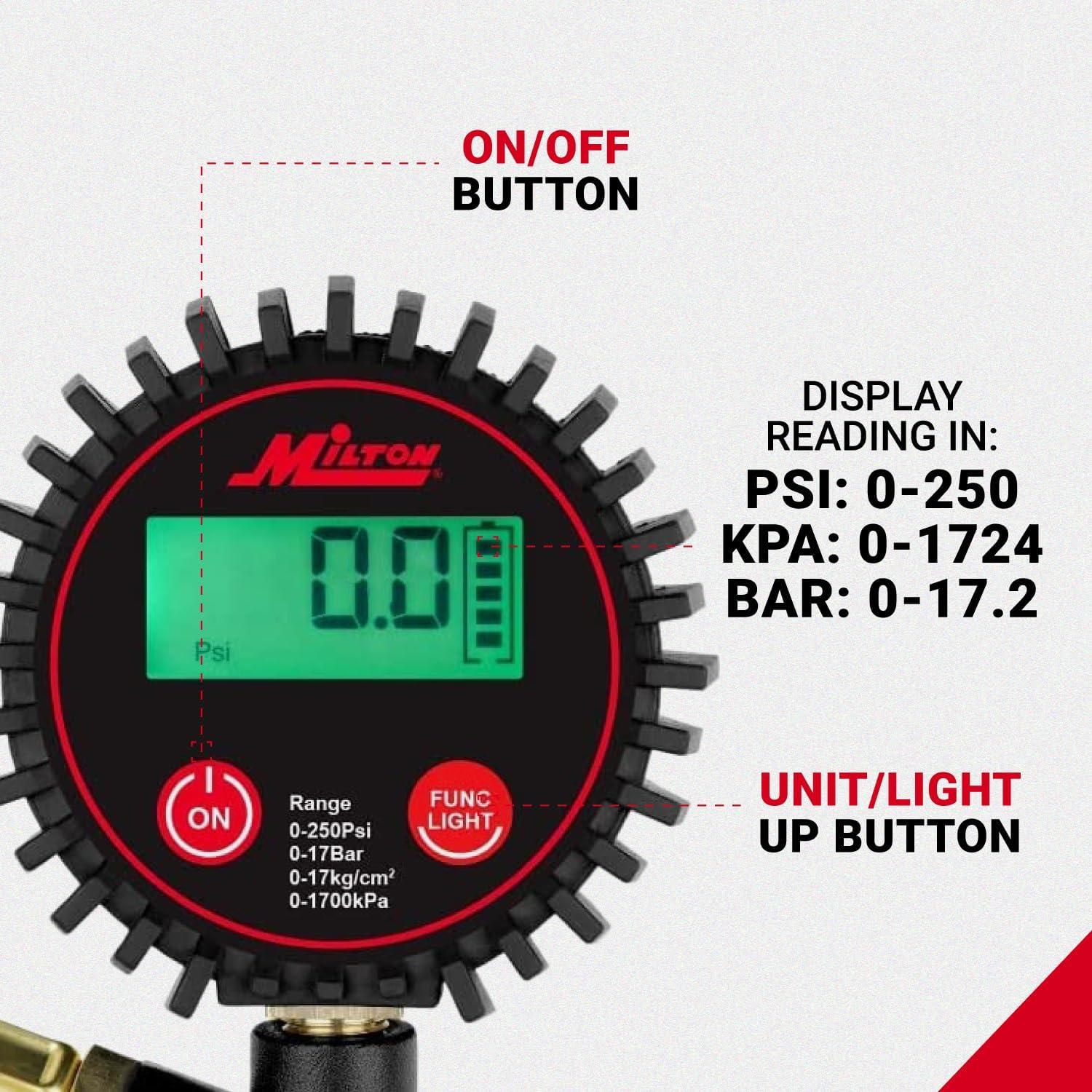 Inflador Digital de Neumáticos Milton 507KIT 0-250 PSI