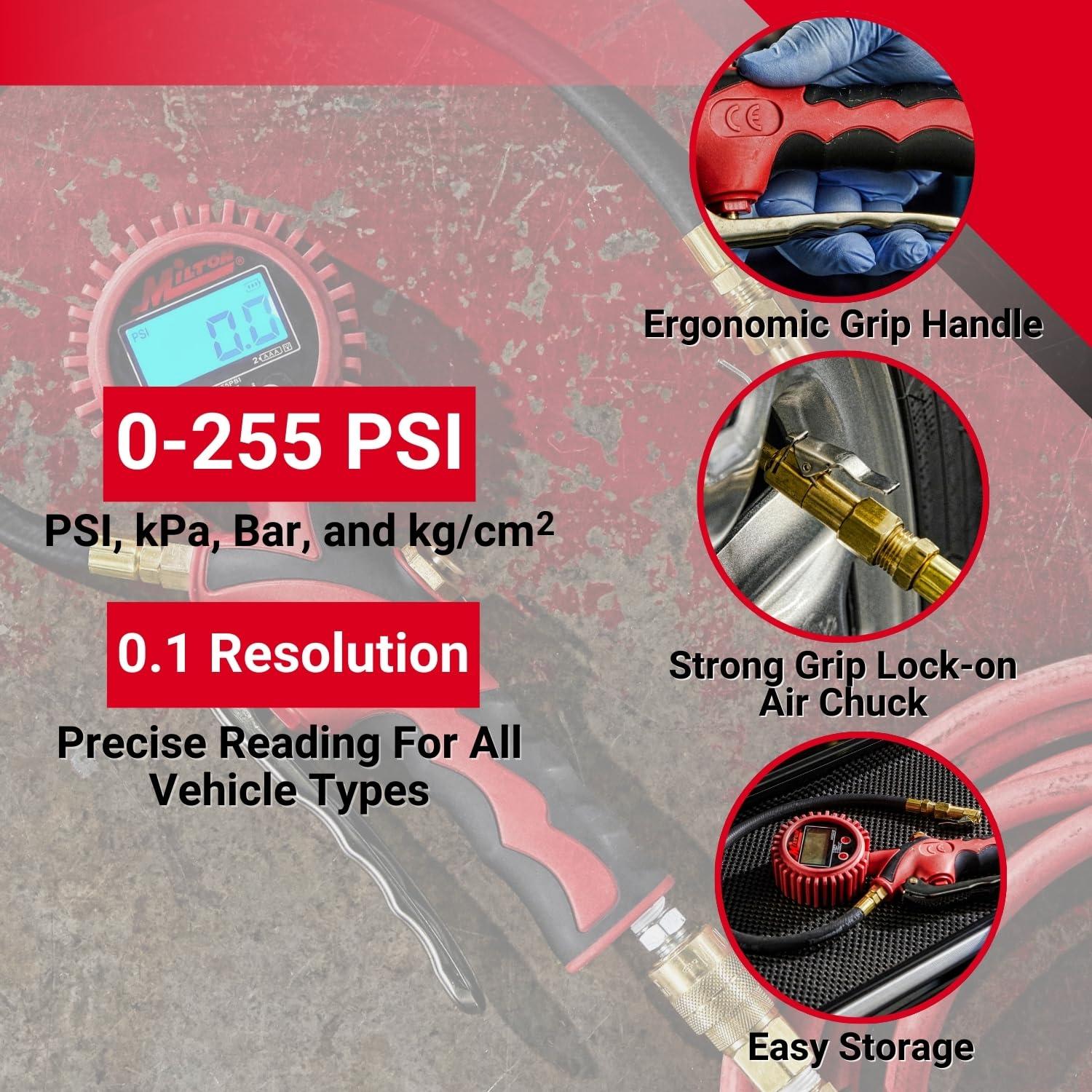 Medidor de presión de neumáticos digital Milton S-568 0-255 PSI