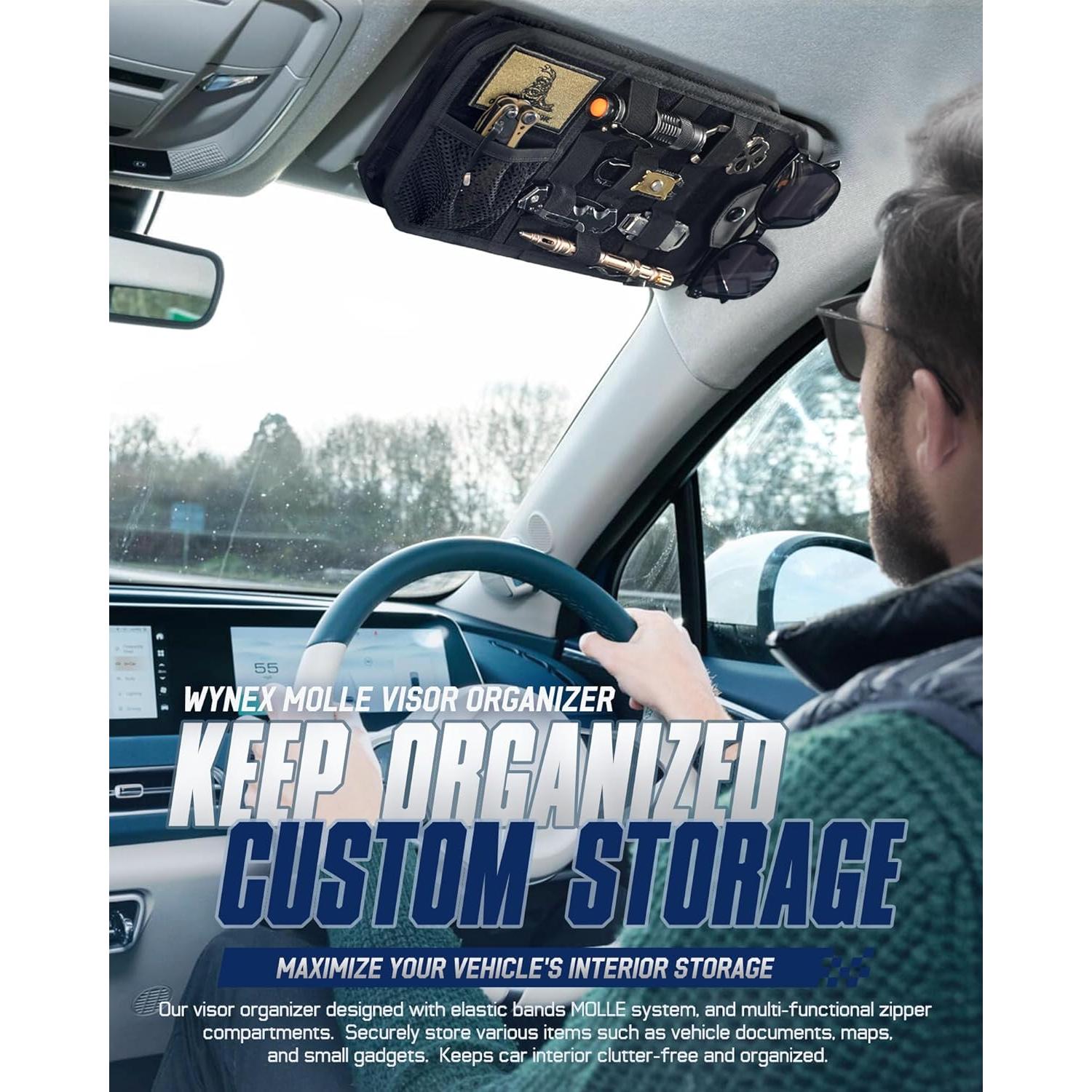 Organizador de Visera de Coche WYNEX con Panel Molle Negro