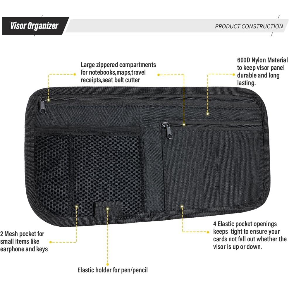 Organizador de Visera de Coche LIVANS Negro 30x15 cm 8 Compartimentos
