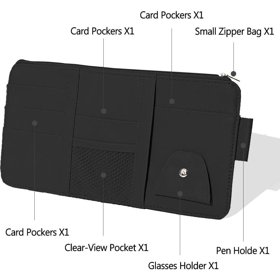 Organizador de Visera de Sol DWARFOO Negro con Múltiples Bolsillos