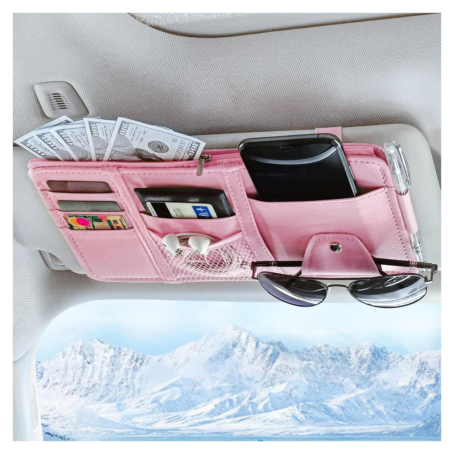 Organizador de Visera de Coche Keedolla Rosa - Almacenamiento Multifuncional
