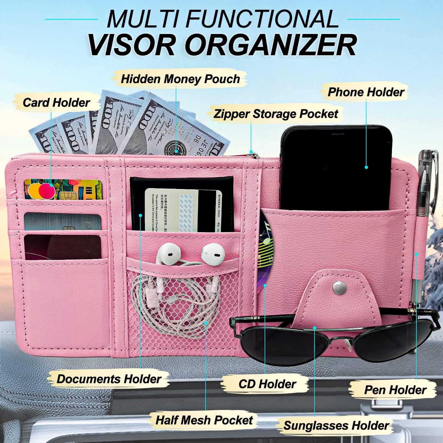 Organizador de Visera de Coche Keedolla Rosa - Almacenamiento Multifuncional