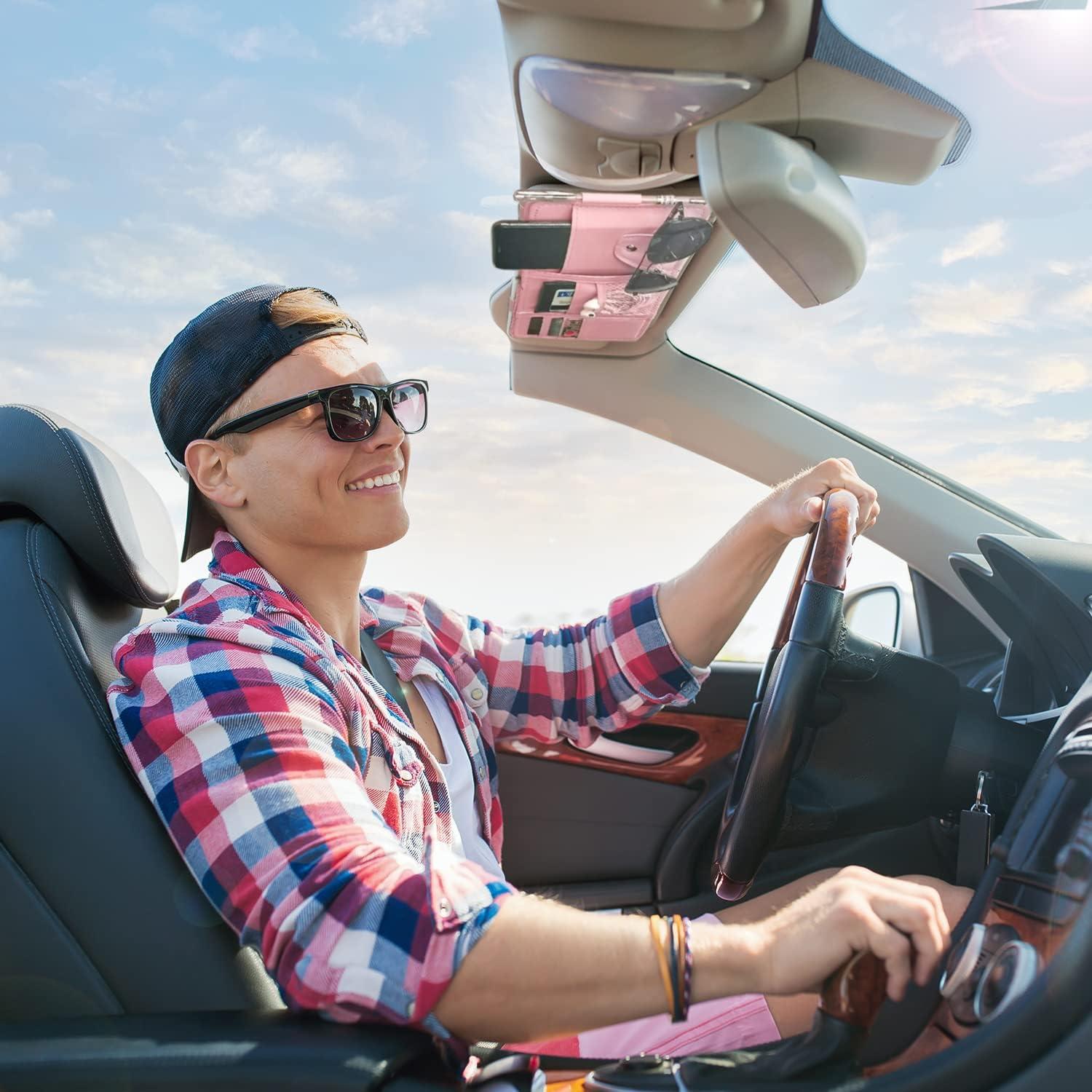 Organizador de Visera de Coche Keedolla Rosa - Almacenamiento Multifuncional