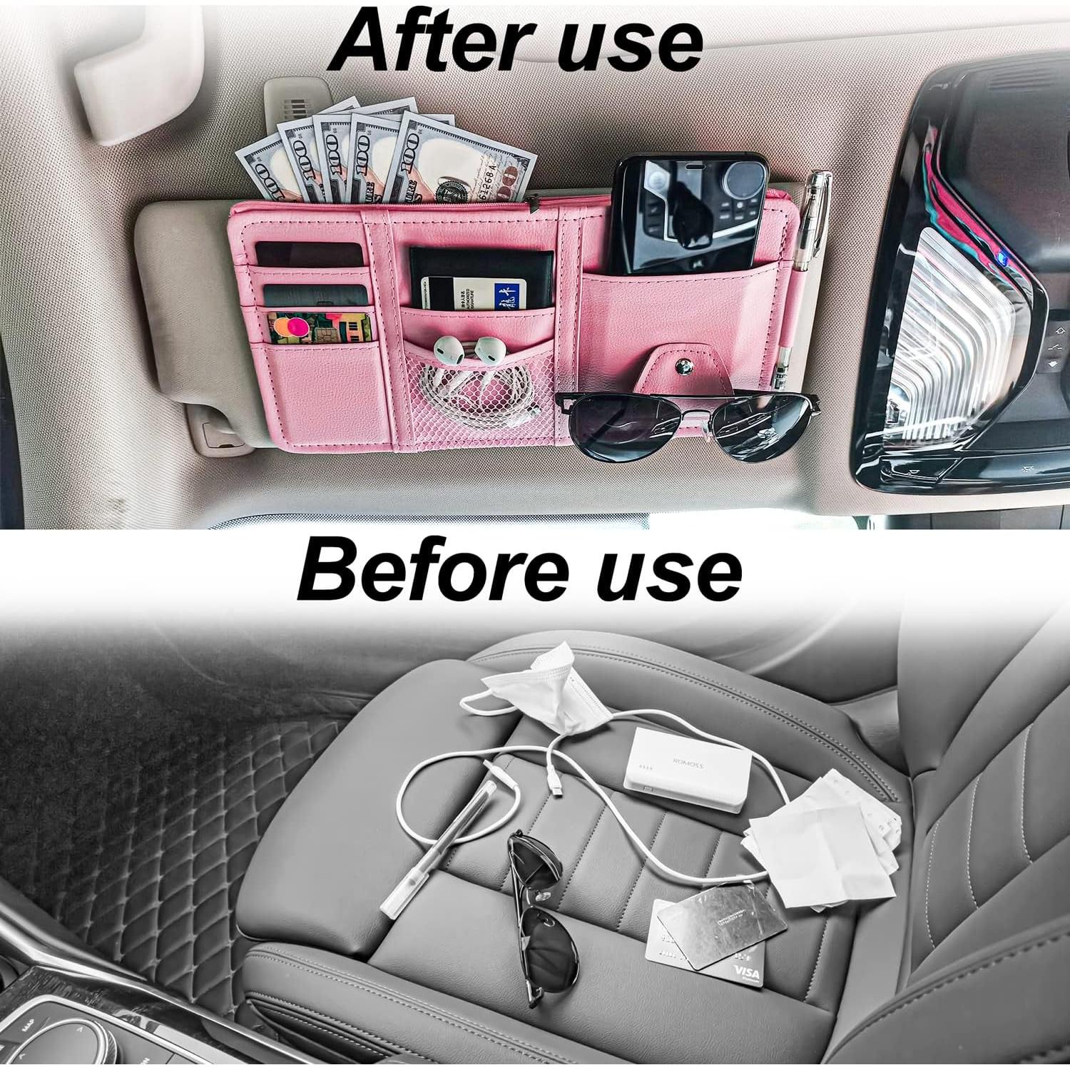 Organizador de Visera de Coche Keedolla Rosa - Almacenamiento Multifuncional