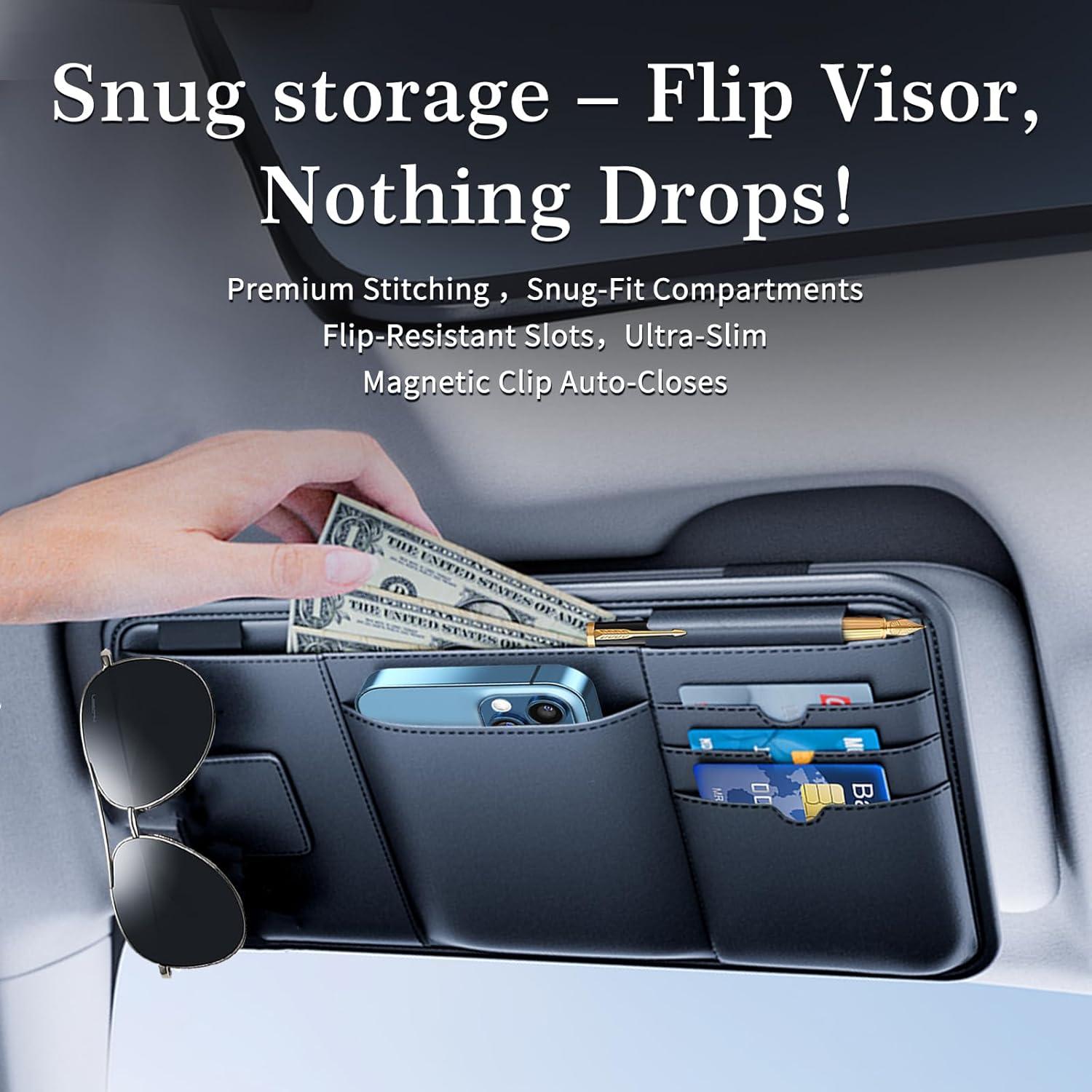 Organizador de Visera de Coche Tmengdao Cuero Negro 7 Compartimentos