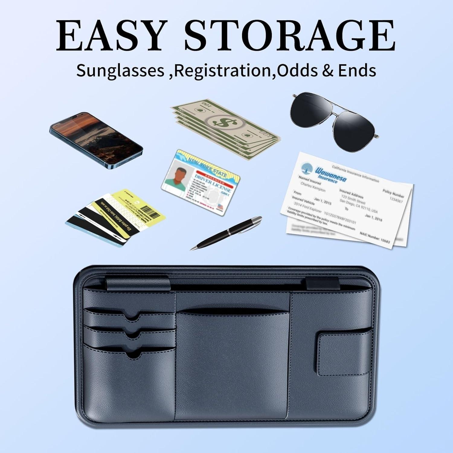 Organizador de Visera de Coche Tmengdao Cuero Negro 7 Compartimentos