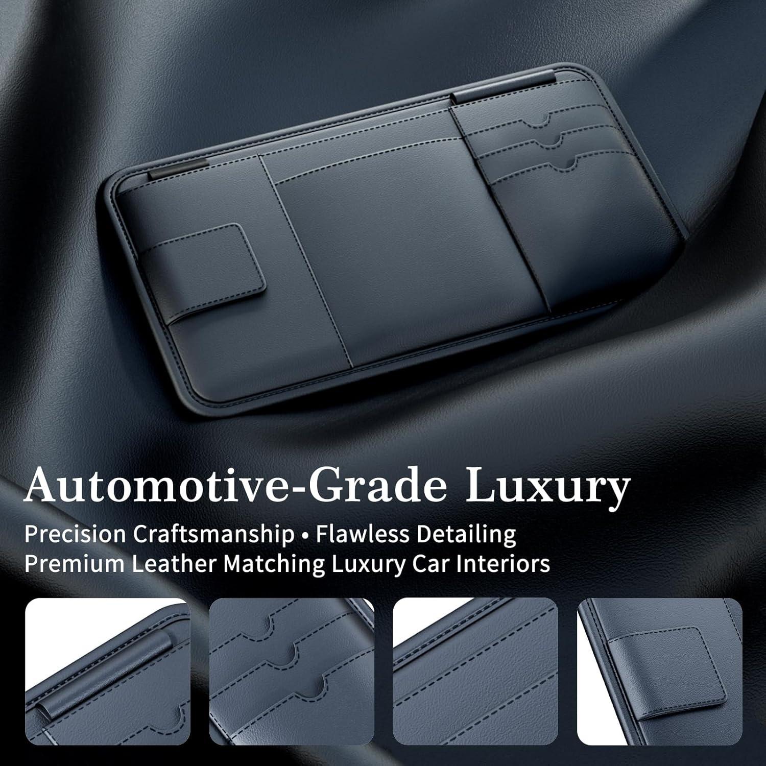 Organizador de Visera de Coche Tmengdao Cuero Negro 7 Compartimentos