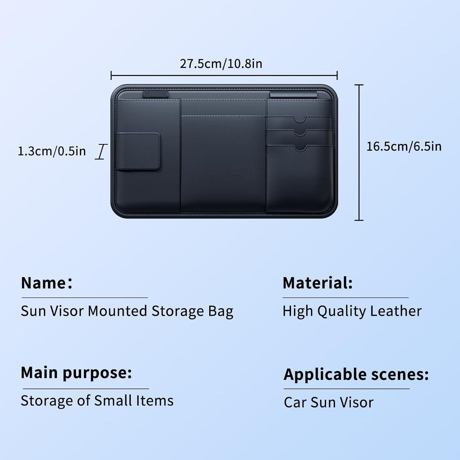 Organizador de Visera de Coche Tmengdao Cuero Negro 7 Compartimentos