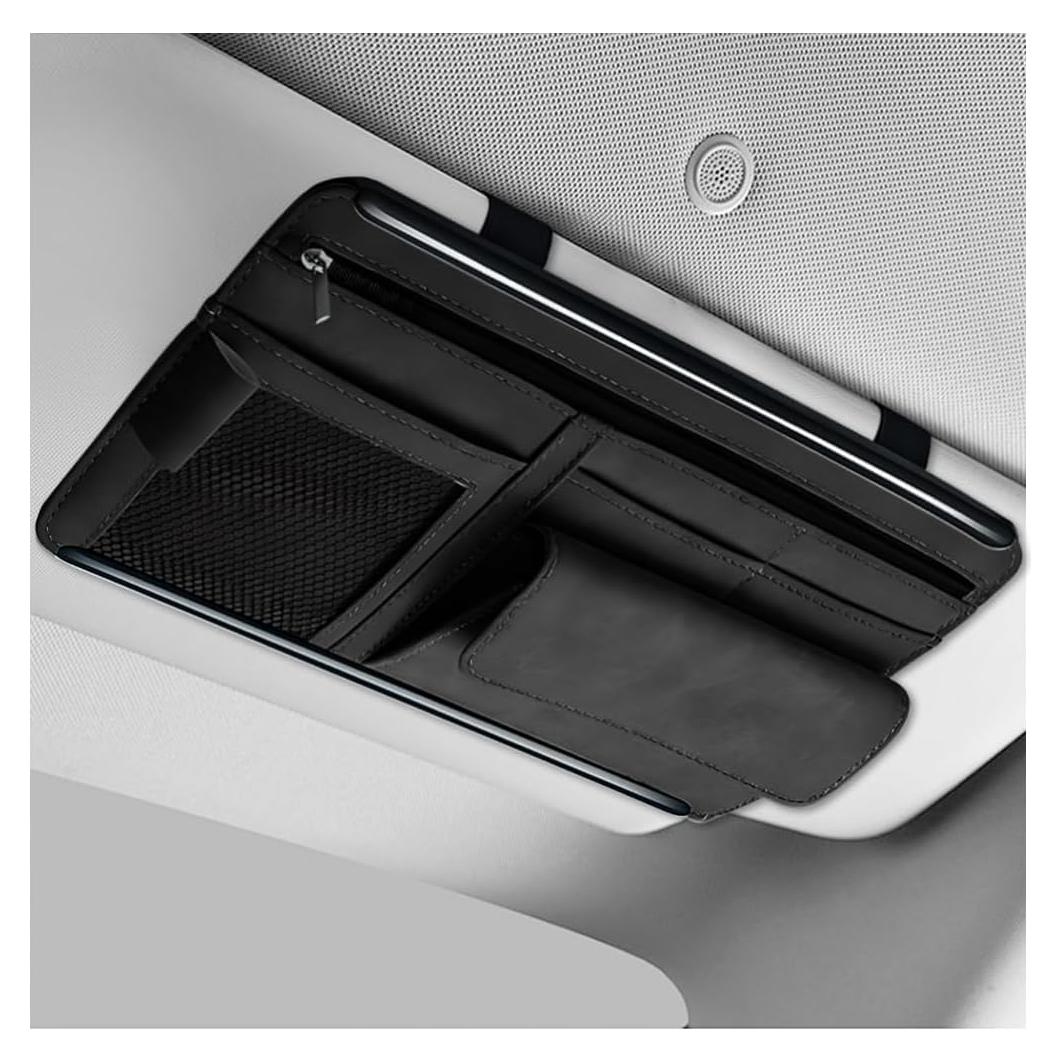 Organizador de Visera de Coche SHMZK en Cuero Negro con 5 Bolsillos