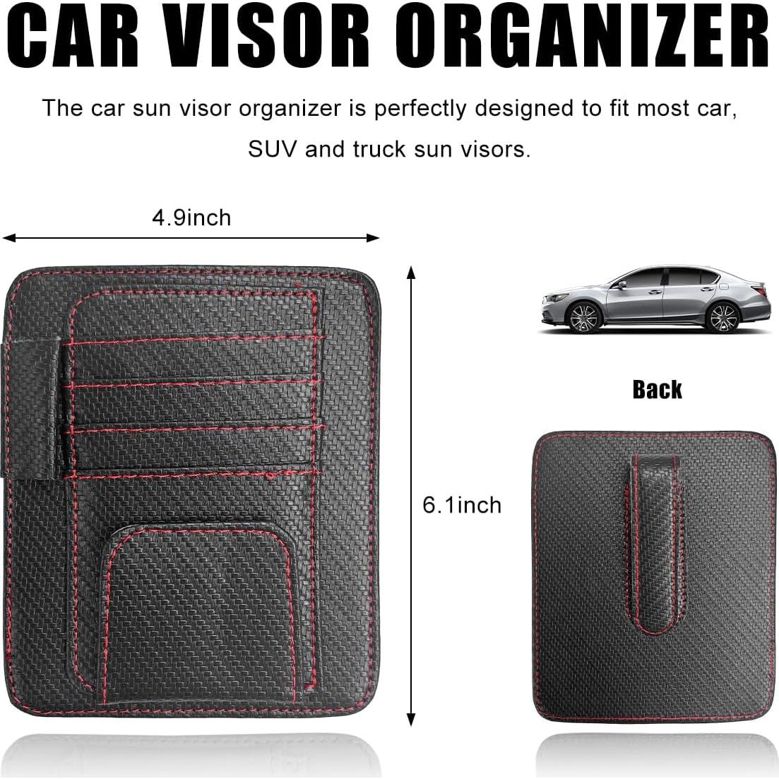 Organizador de Visera de Coche Povtii Fibra de Carbono Roja