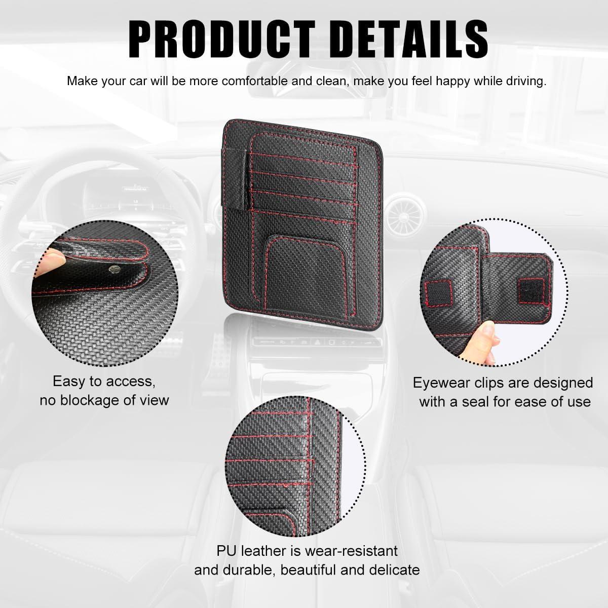 Organizador de Visera de Coche Povtii Fibra de Carbono Roja