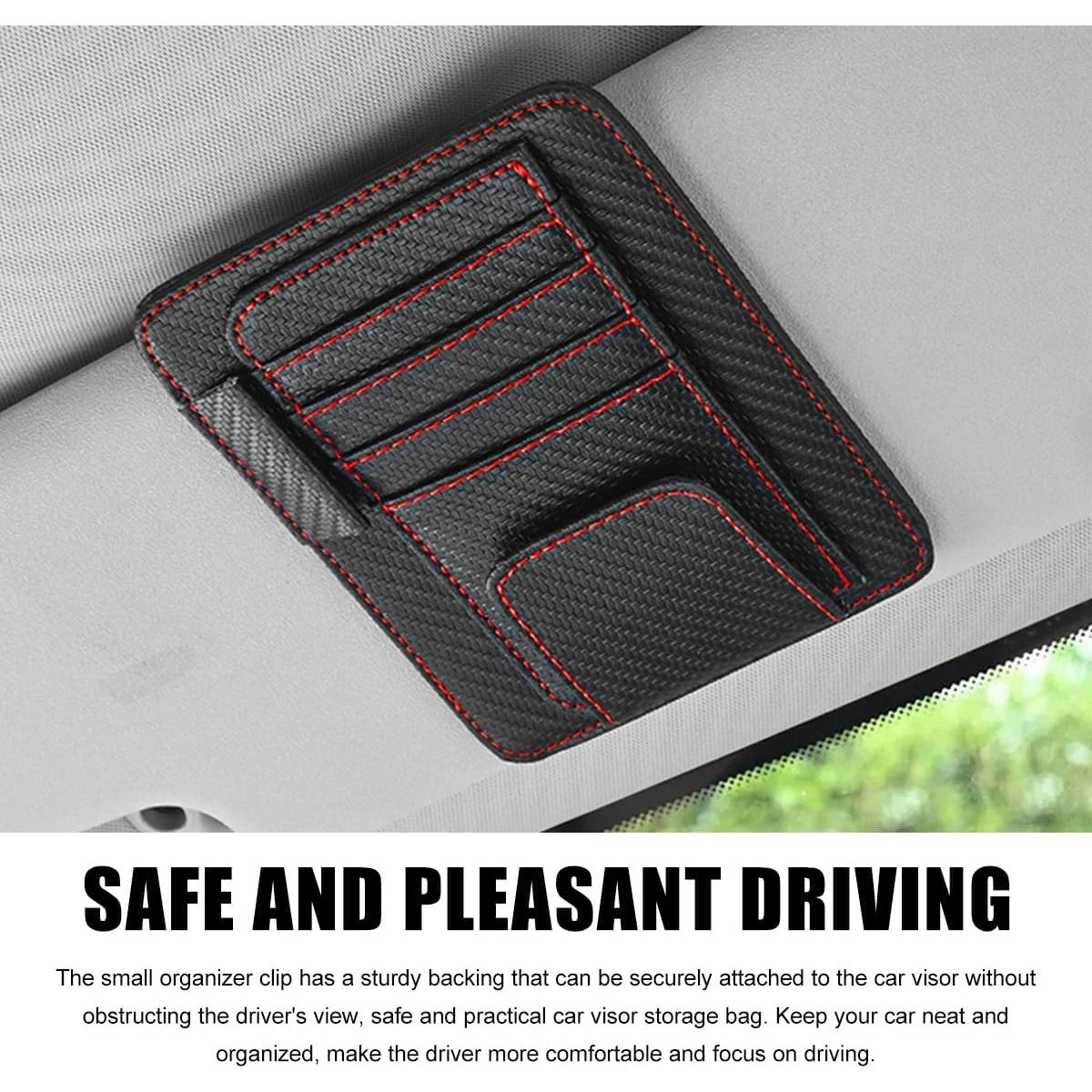 Organizador de Visera de Coche Povtii Fibra de Carbono Roja