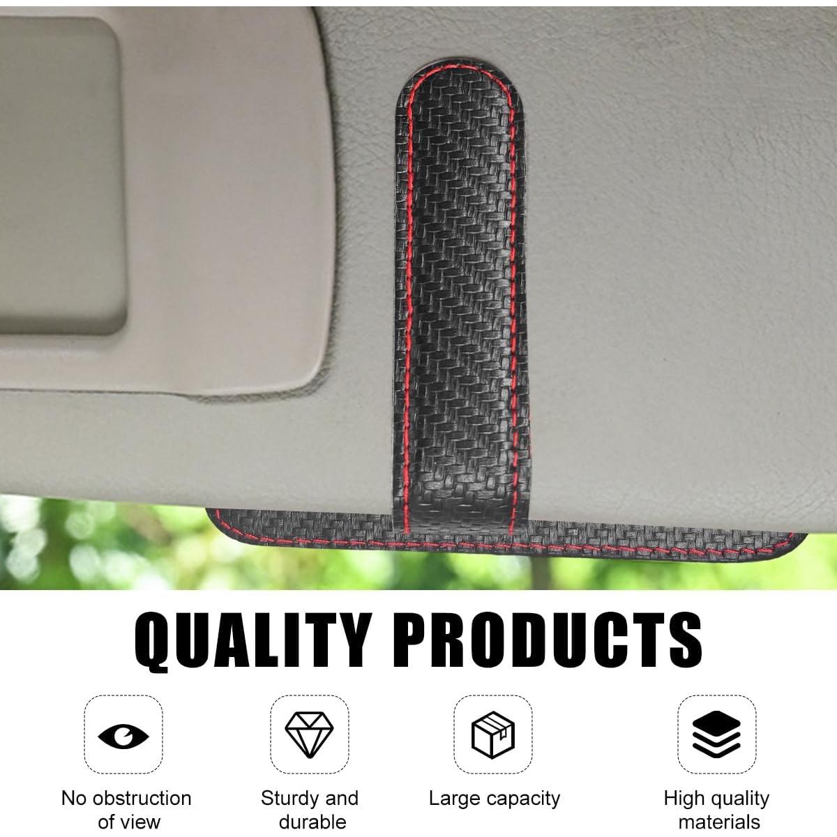 Organizador de Visera de Coche Povtii Fibra de Carbono Roja