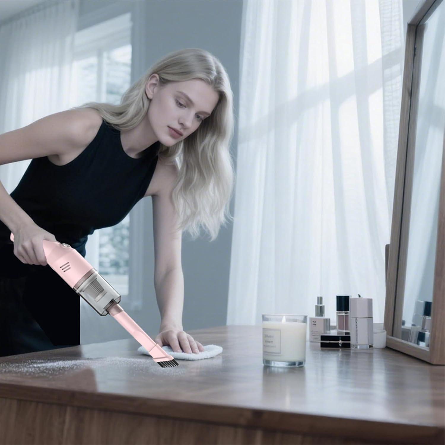 Aspiradora Mini Portátil Auloea V06 Rosa Inalámbrica HEPA 25 min