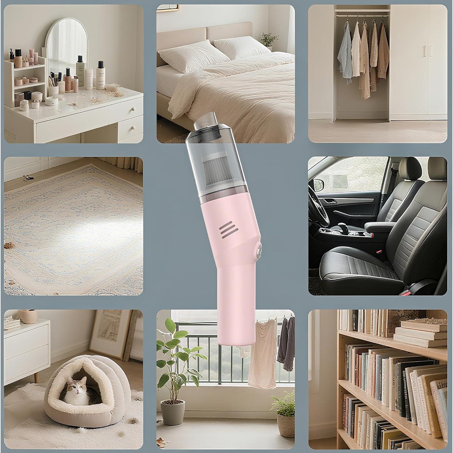 Aspiradora Mini Portátil Auloea V06 Rosa Inalámbrica HEPA 25 min