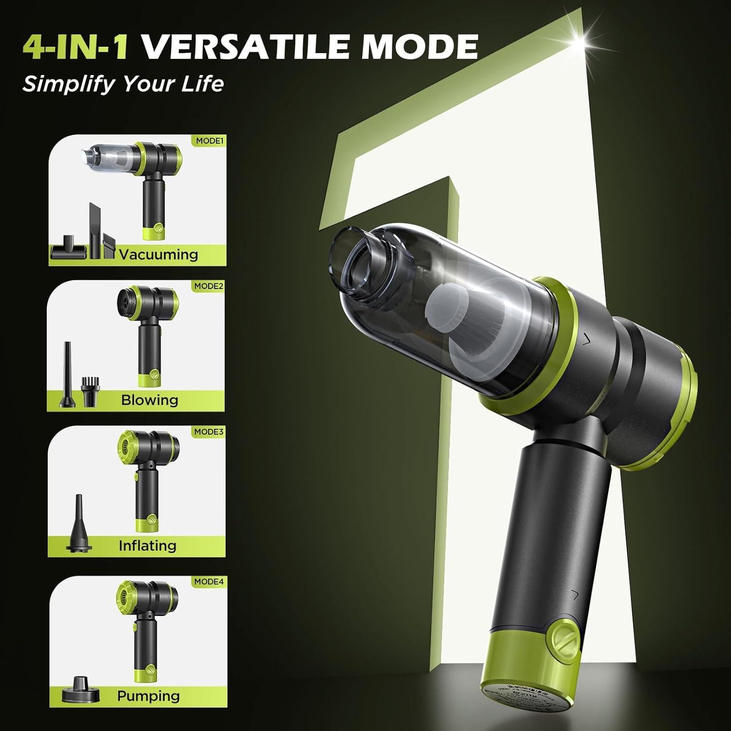 Aspiradora de Mano Inalámbrica SIX CRAFTSMEN SV6 15000PA Verde