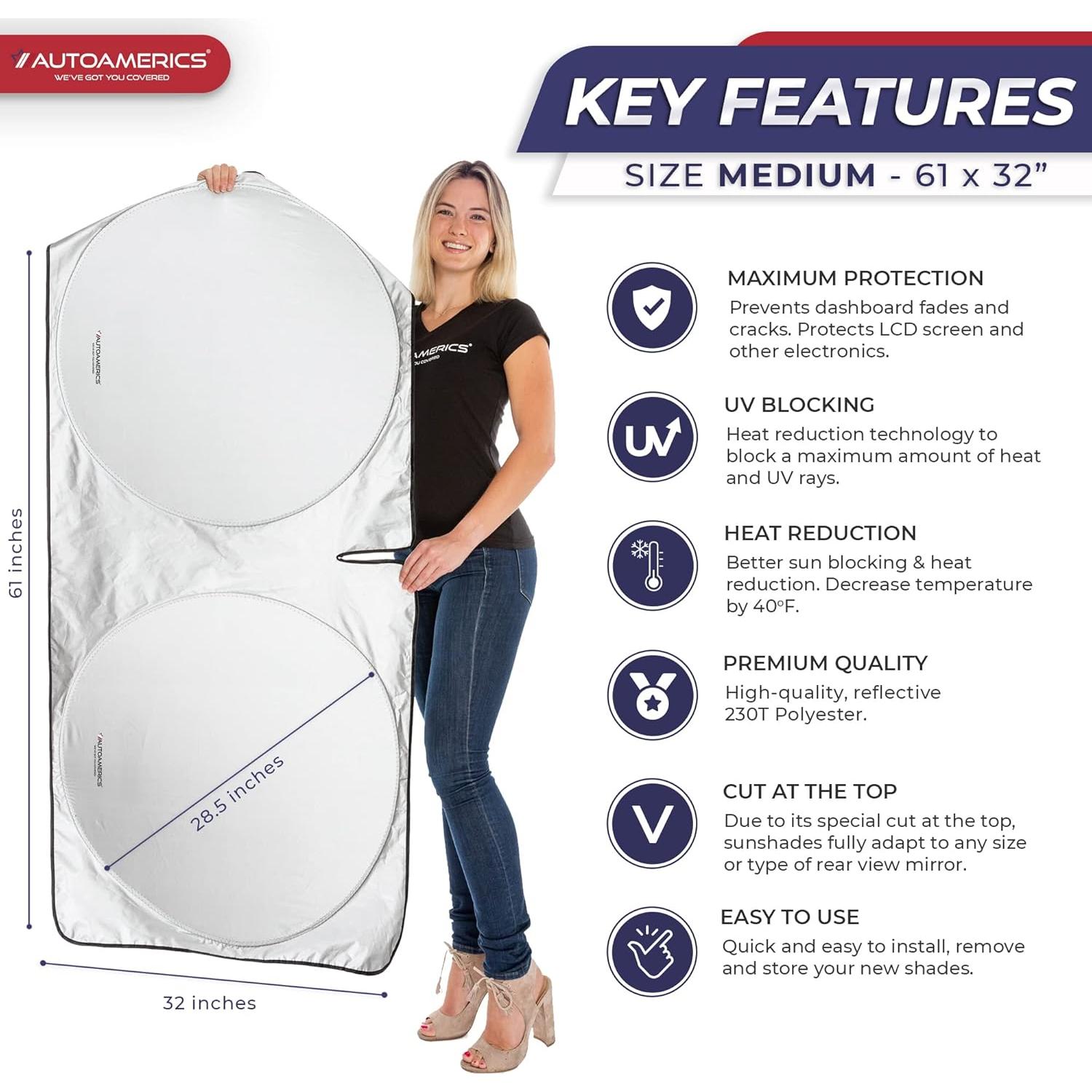 Protector Solar Parabrisas Autoamerics Plata Estándar Mediano