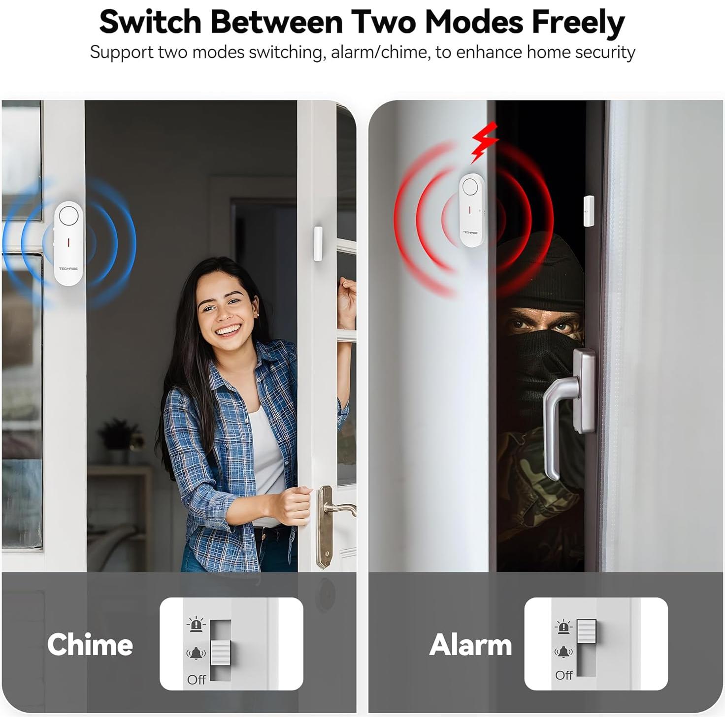 Alarmas de Ventana y Puerta TechRise 3PCS 100dB Seguridad