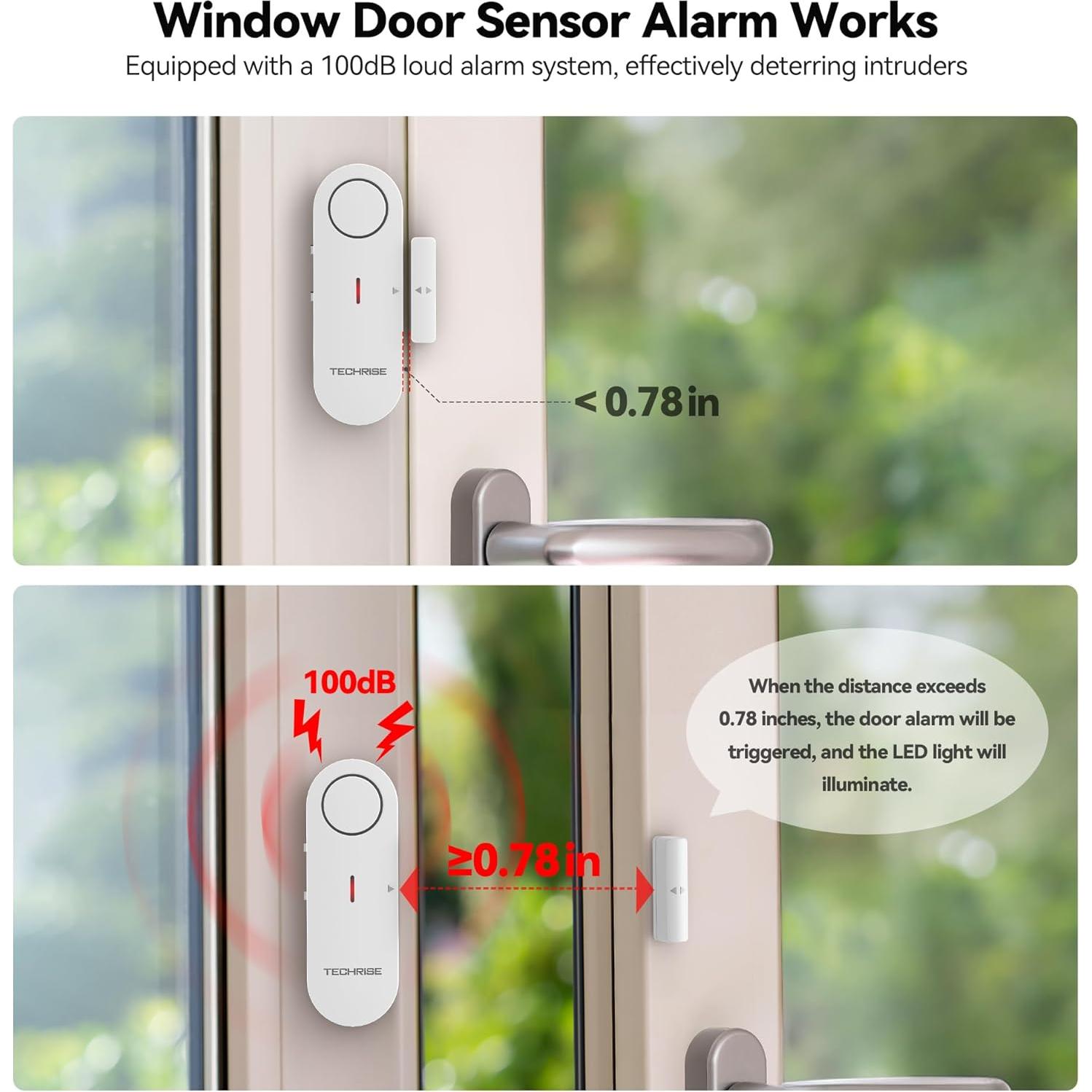 Alarmas de Ventana y Puerta TechRise 3PCS 100dB Seguridad