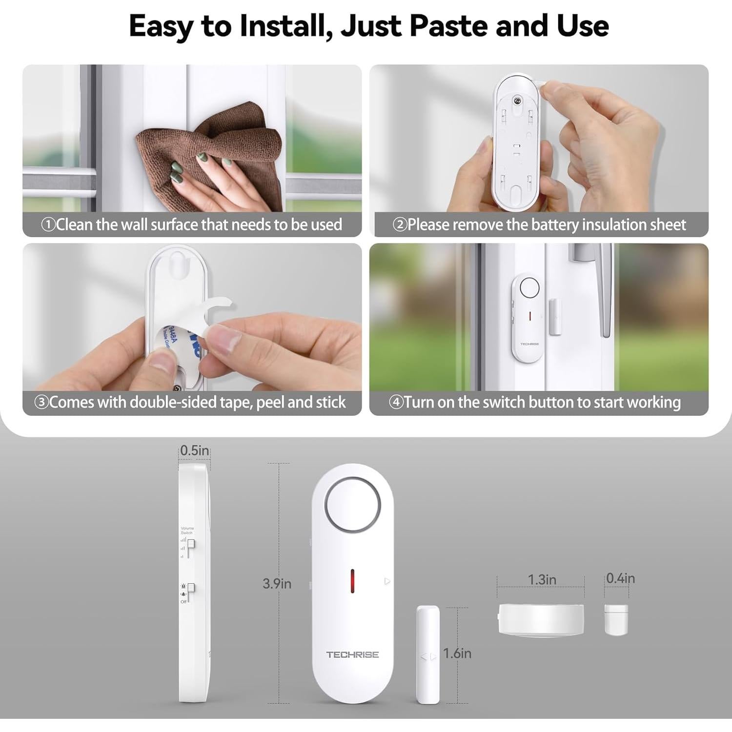 Alarmas de Ventana y Puerta TechRise 3PCS 100dB Seguridad