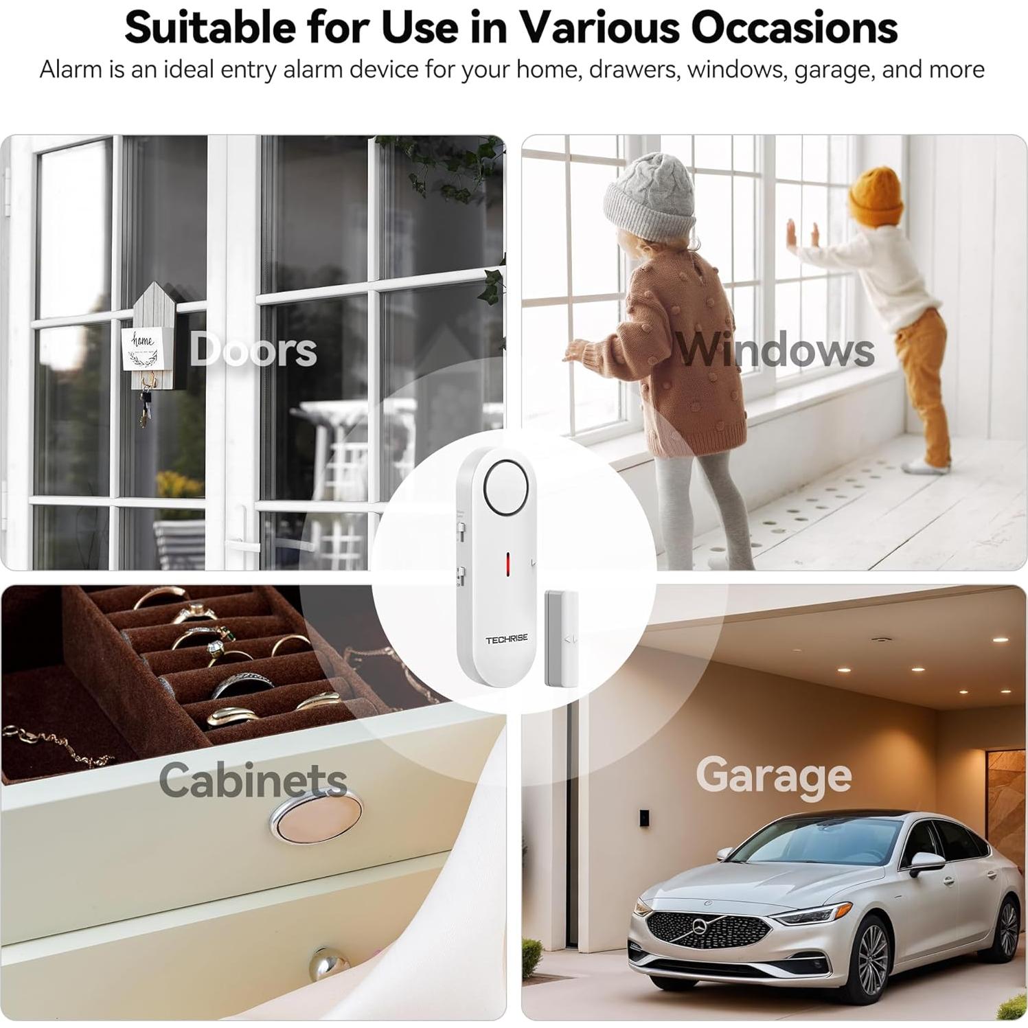 Alarmas de Ventana y Puerta TechRise 3PCS 100dB Seguridad