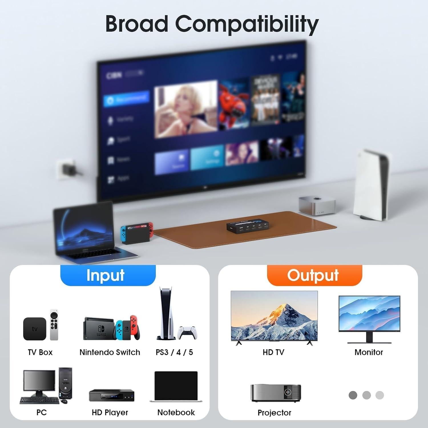 Conmutador HDMI 4K 60Hz NerdEthos 4 Puertos con Control Remoto