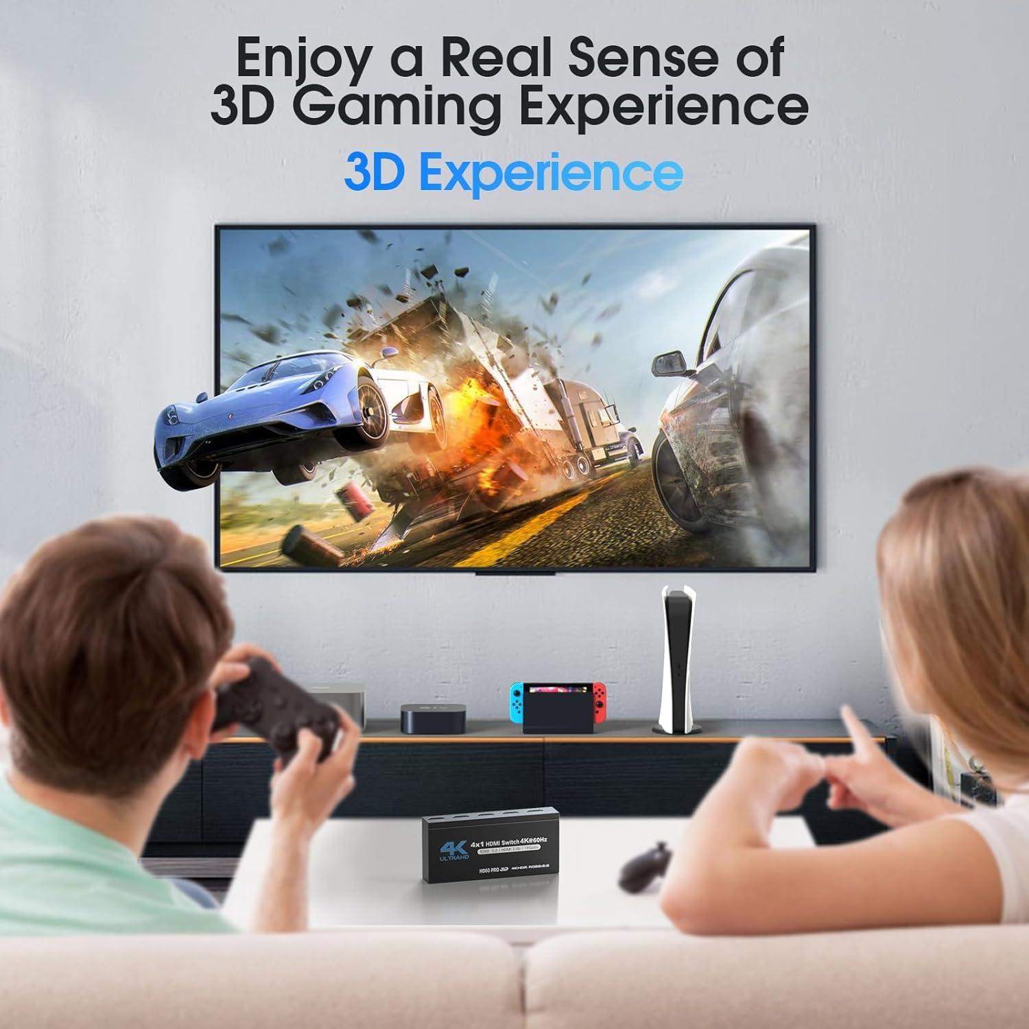 Conmutador HDMI 4K 60Hz NerdEthos 4 Puertos con Control Remoto