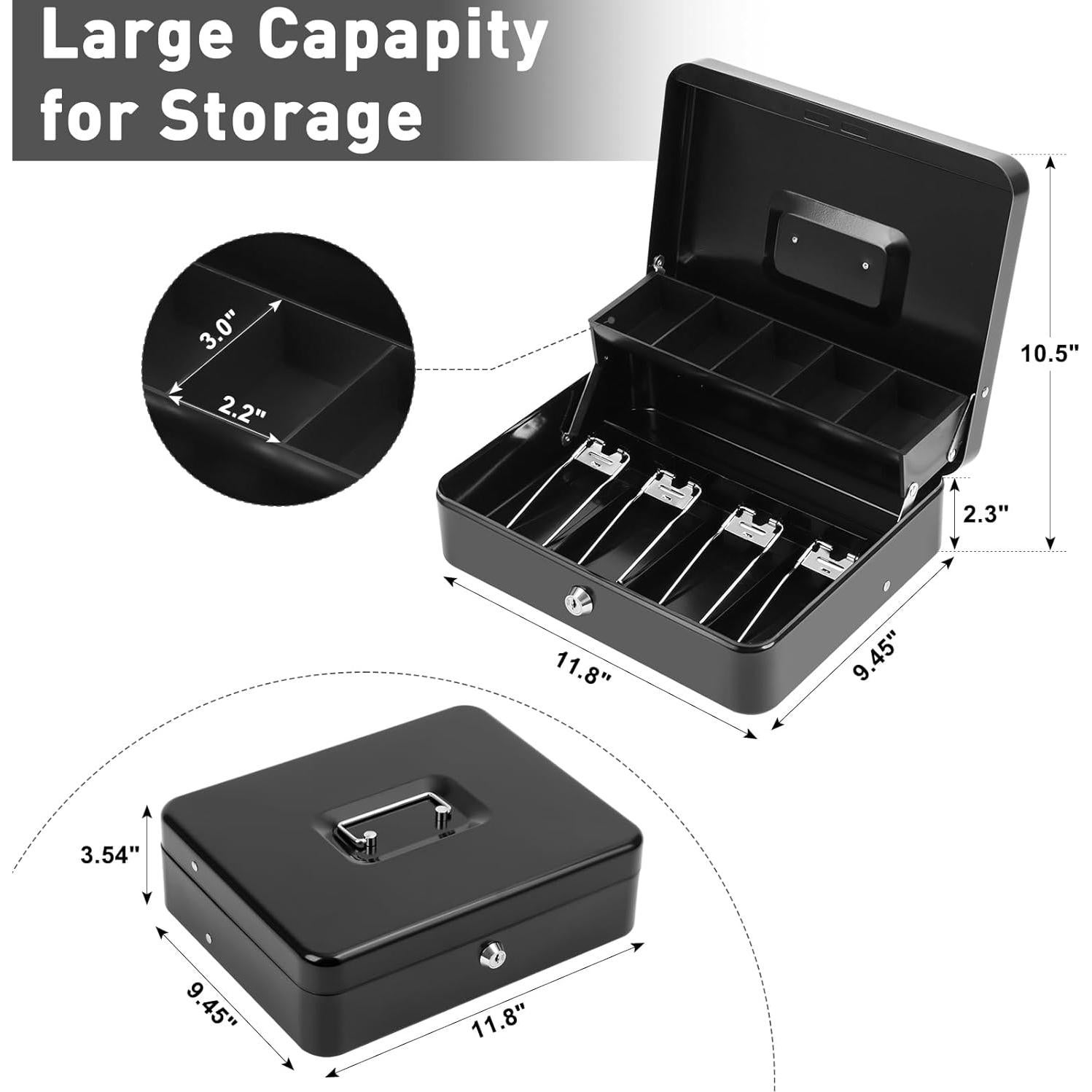 Caja de Dinero KYODOLED con Cerradura de Llave 30x24x9 cm Negra