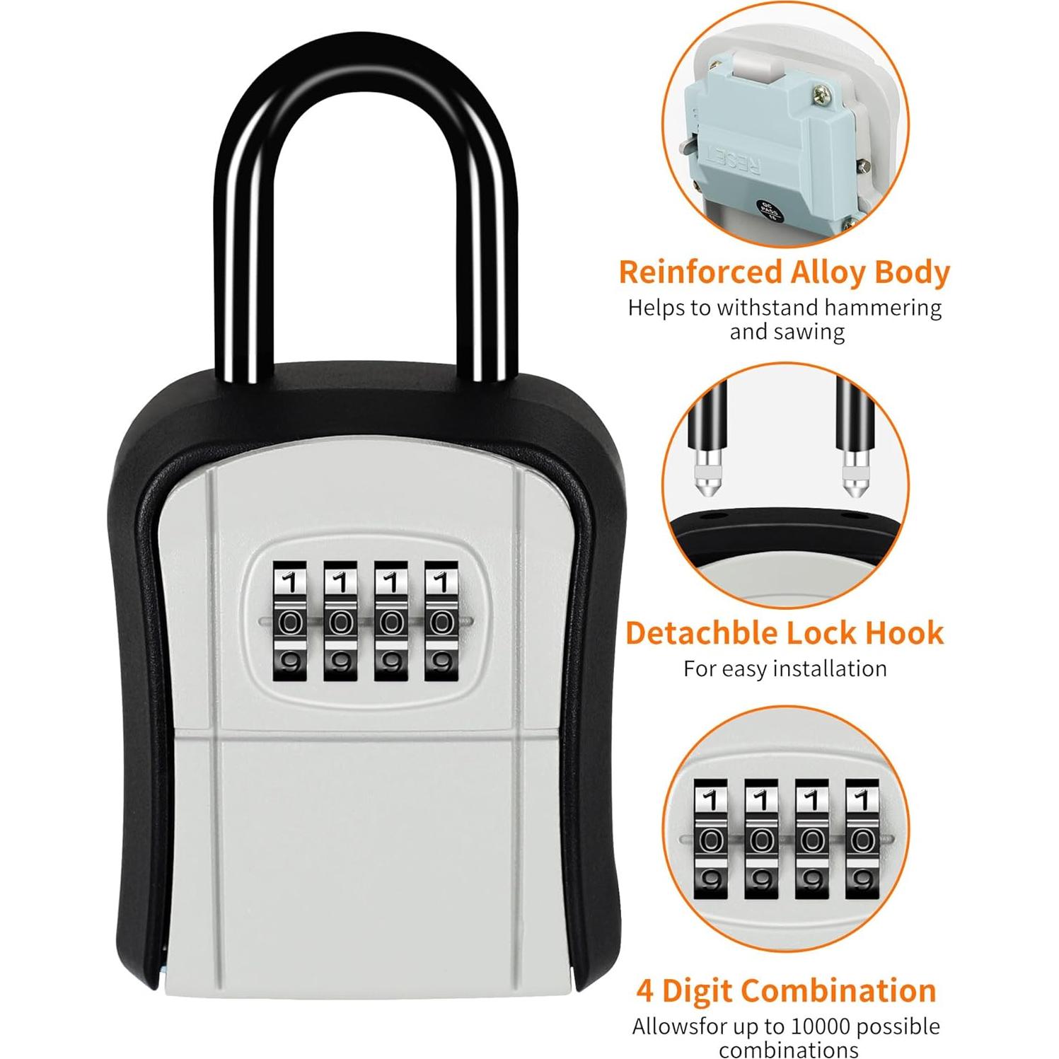 Caja de Llaves Portátil Fayleeko con Cerradura 4 Dígitos Gris