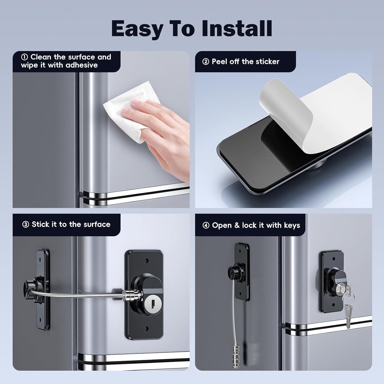 Cerradura de Refrigerador Autoadhesiva 2 Paquetes Negra