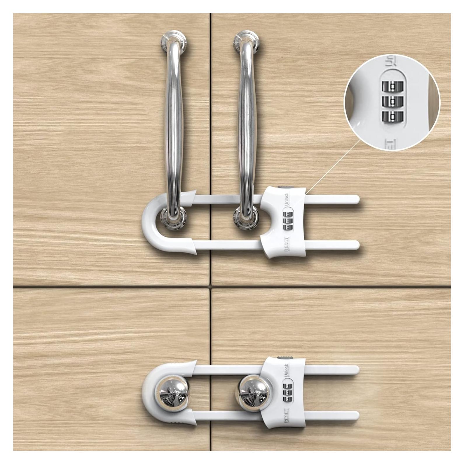 4 Cerraduras de Puerta de Armario Deslizante a Prueba de Niños - Blanco