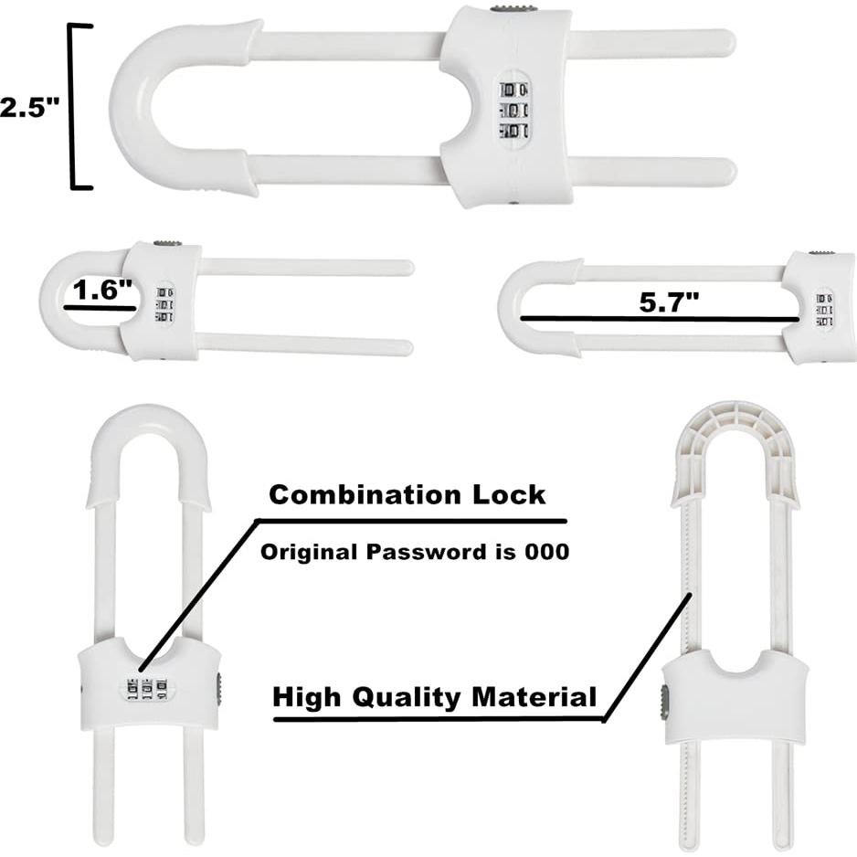 4 Cerraduras de Puerta de Armario Deslizante a Prueba de Niños - Blanco