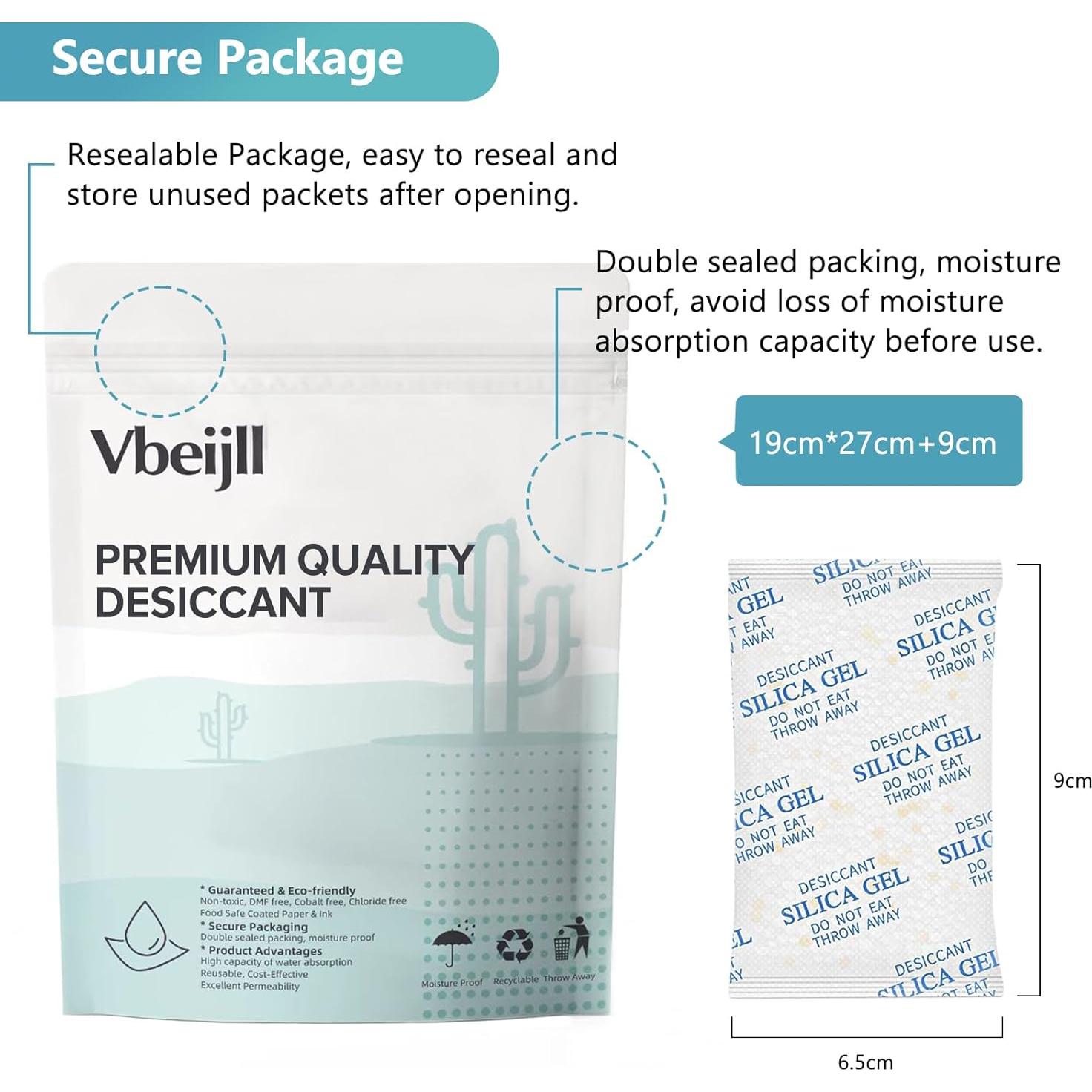 Paquete de Gel de Silica 5g Vbeijll - 50 Unidades Grado Alimenticio