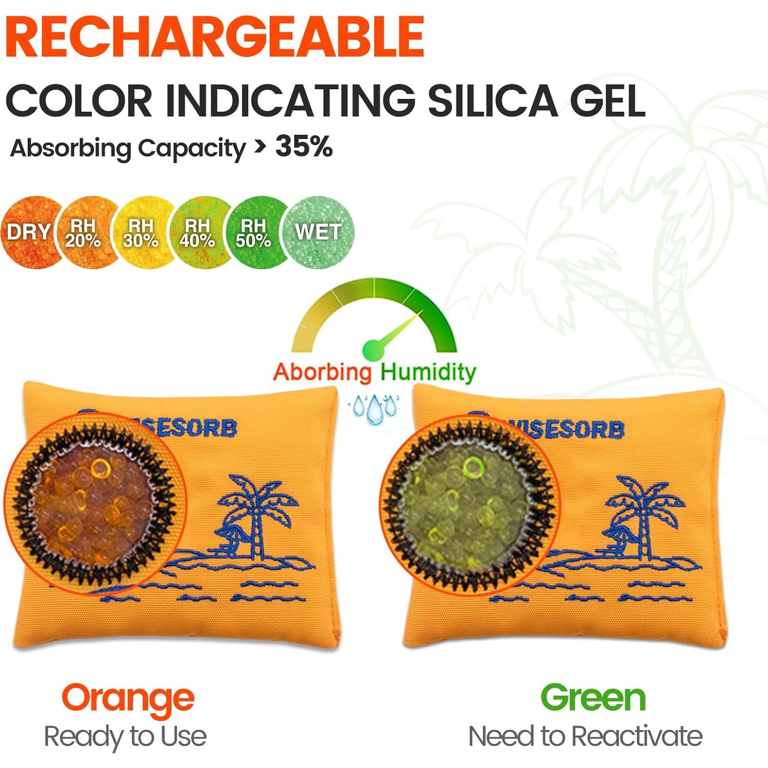 100gx5pcs Rechargeable Desiccant Packs for Storage, Reusable Dehumidifier Bags Visible Color Indicating Silica Gel Packets Moisture Absorbers for Safe Closet 3D Filaments Electronics Camera