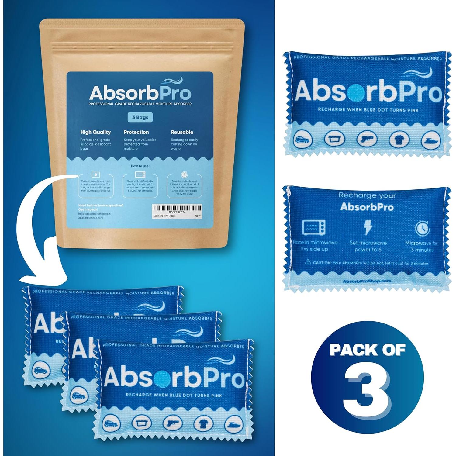 Bolsa Deshumidificadora Recargable Absorb Pro 3-Pack 100g