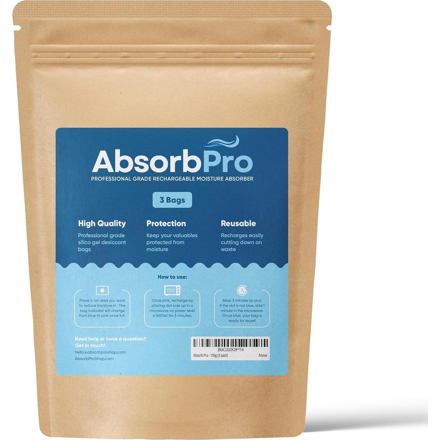 Bolsa Deshumidificadora Recargable Absorb Pro 3-Pack 100g
